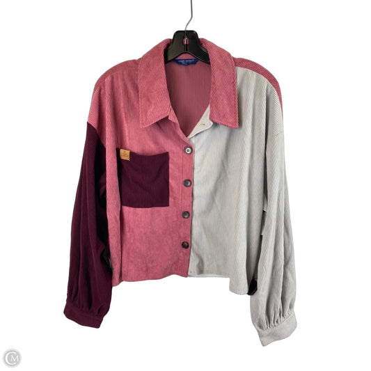 Jacket Shirt By Simply Southern In Grey & Pink, Size: Xl