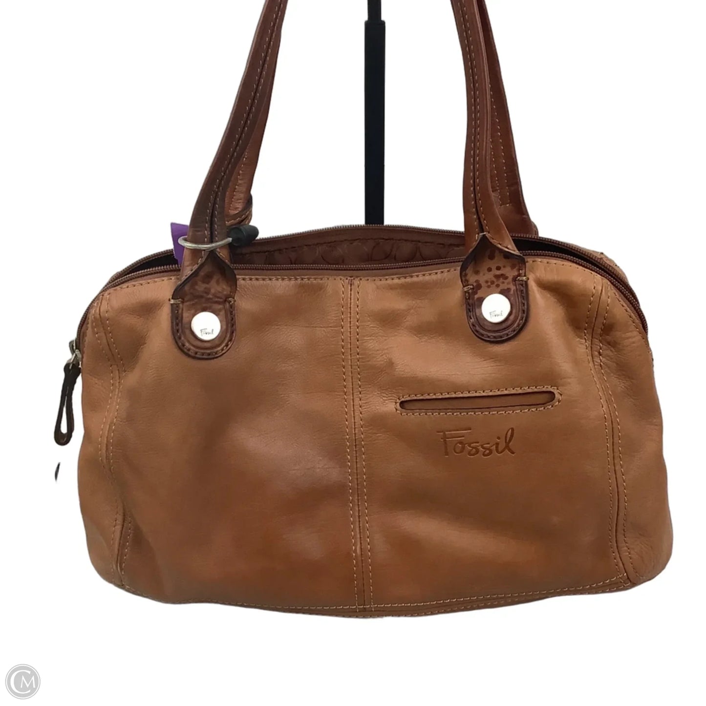 Handbag Leather By Fossil, Size: Medium