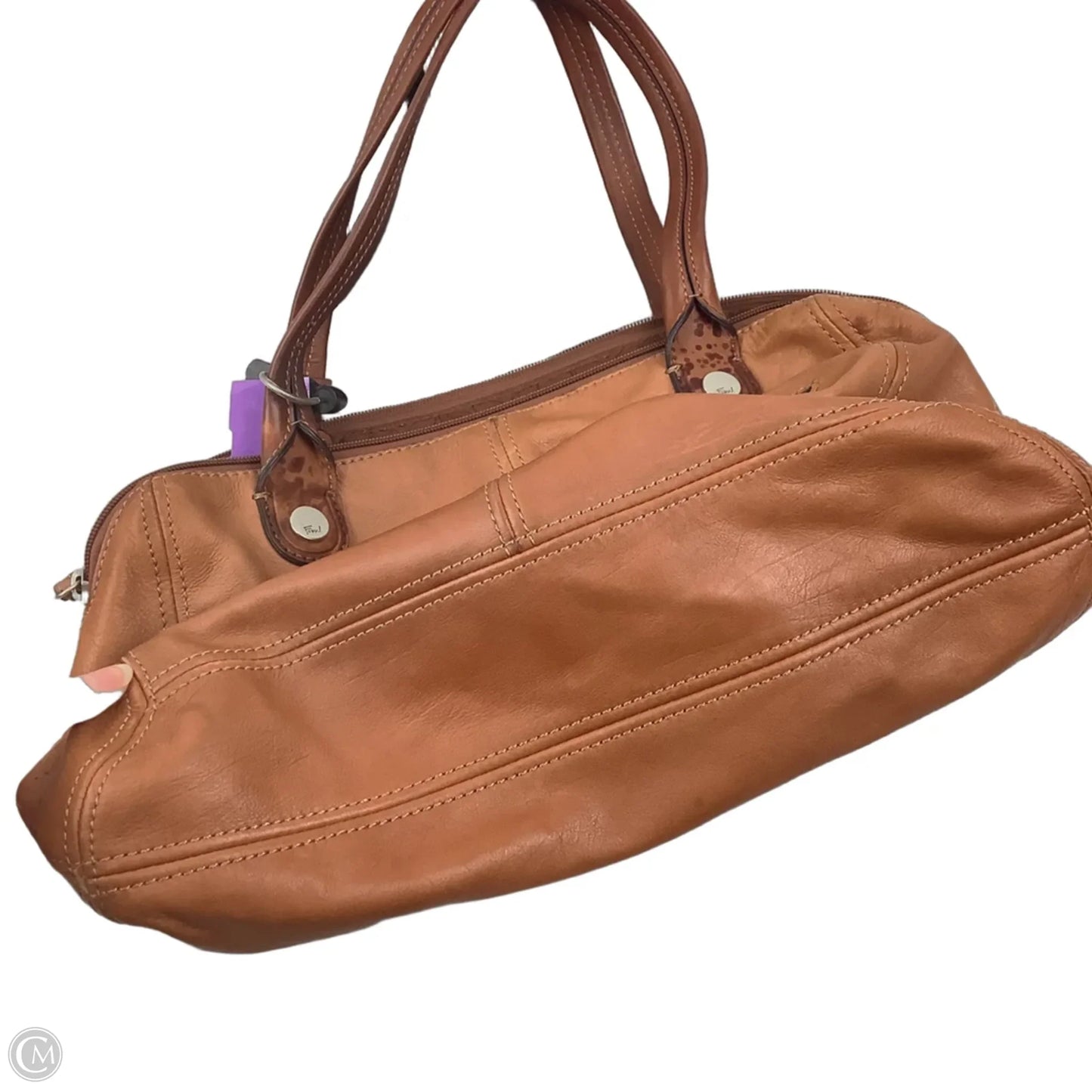 Handbag Leather By Fossil, Size: Medium