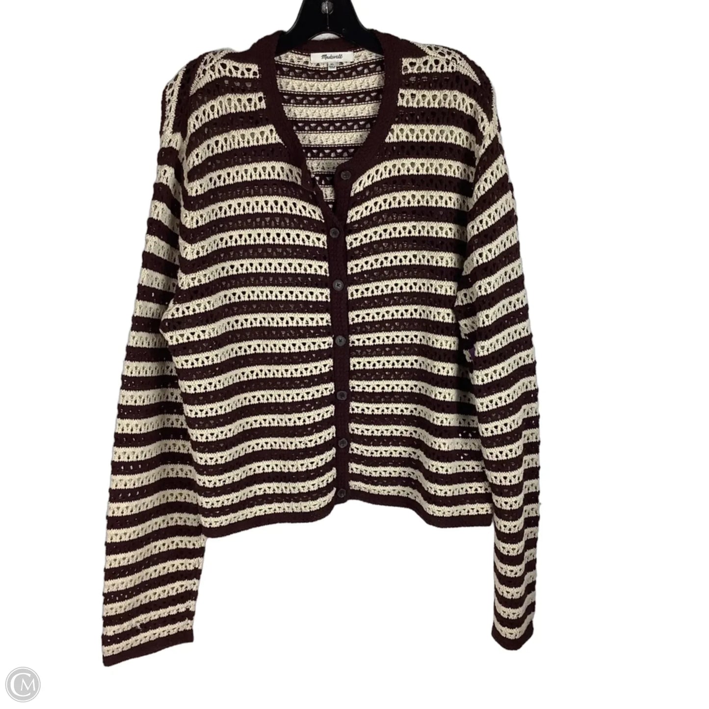 Sweater Cardigan By Madewell In Brown & Cream, Size: Xl