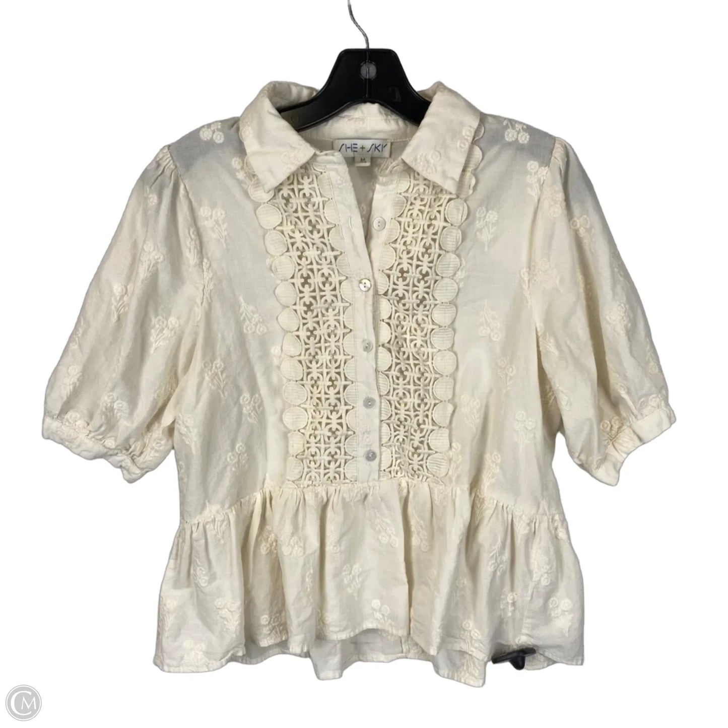 Blouse Short Sleeve By She + Sky In Cream, Size: M