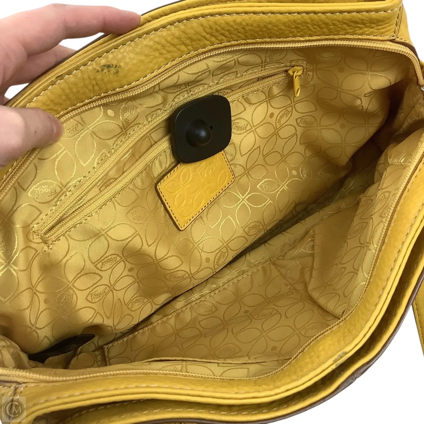 Handbag Leather By Fossil, Size: Medium