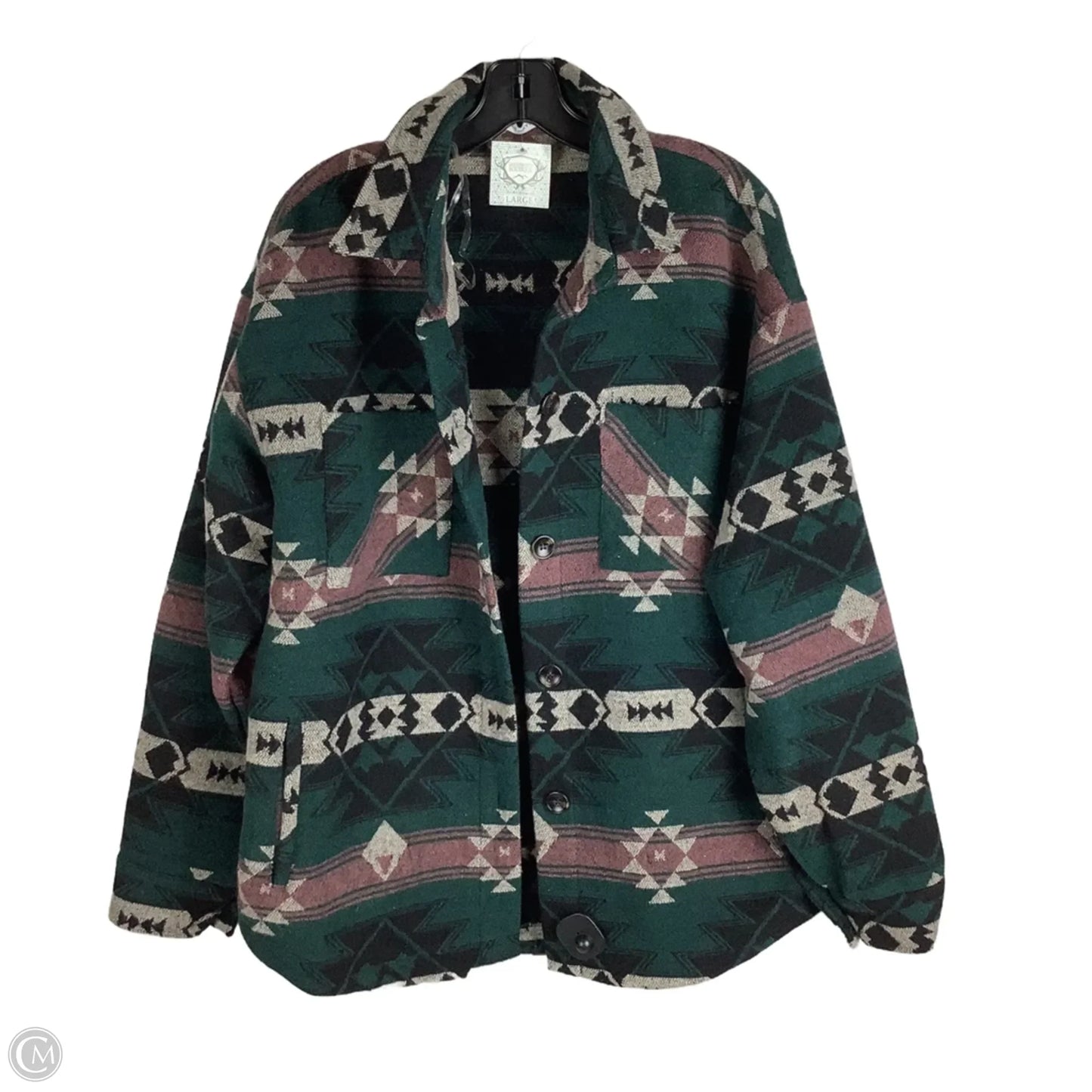 Jacket Shirt By Staccato In Green & Grey, Size: L