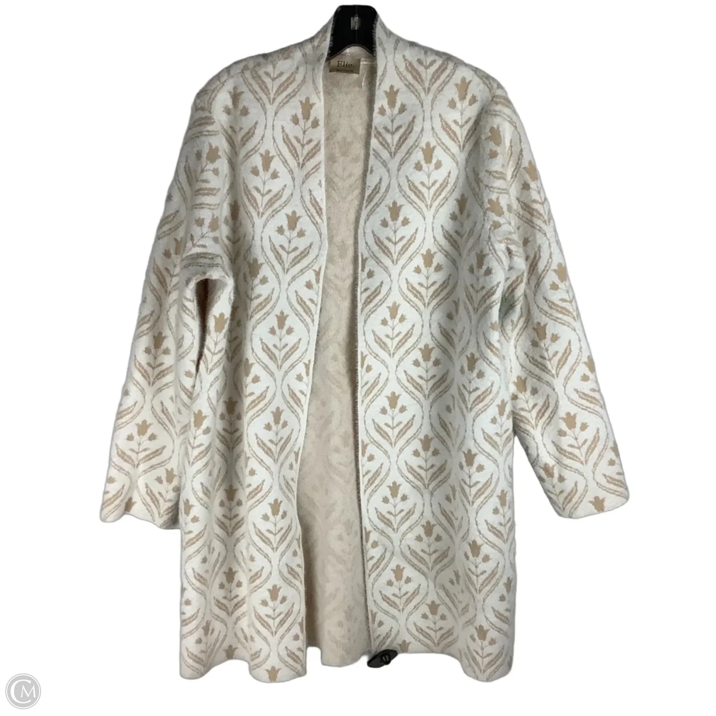 Sweater Cardigan By Elie Tahari In Cream & Tan, Size: L