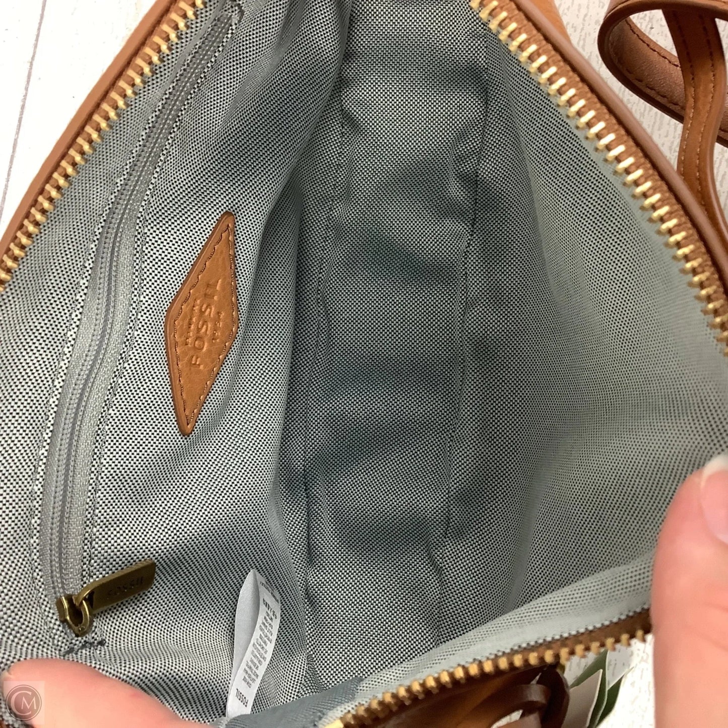 Handbag Leather By Fossil, Size: Medium