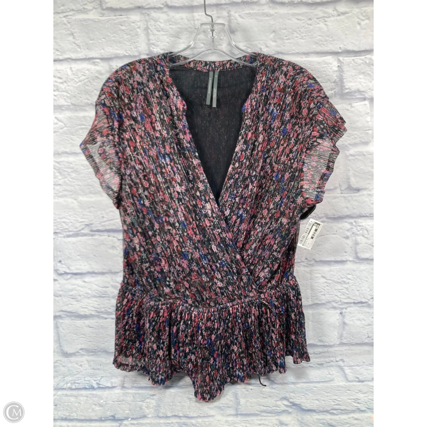 Blouse Short Sleeve By Anthropologie In Black & Pink, Size: M