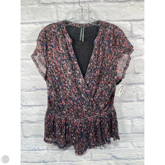 Blouse Short Sleeve By Anthropologie In Black & Pink, Size: M