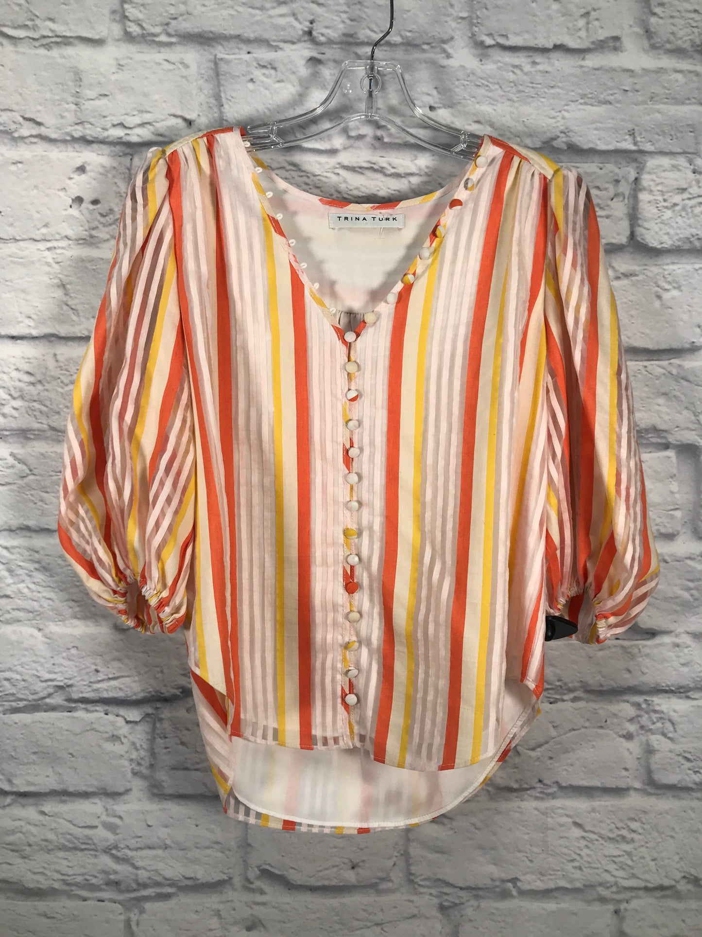 Top Long Sleeve By Trina Turk In Orange & White, Size: M