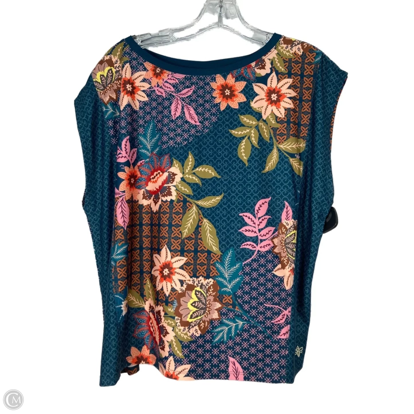 Athletic Top Short Sleeve By Johnny Was In Blue & Orange, Size: Xl