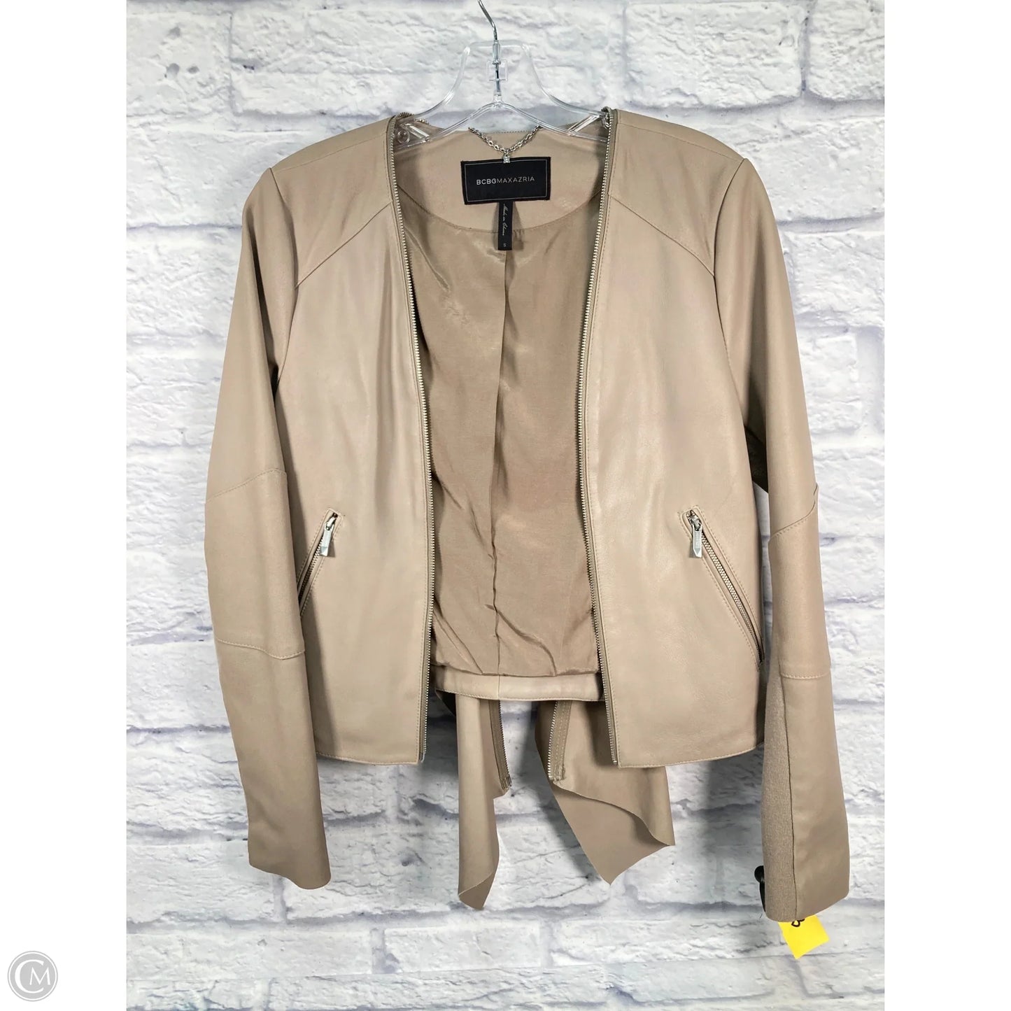 Jacket Leather By Bcbgmaxazria In Tan, Size: S