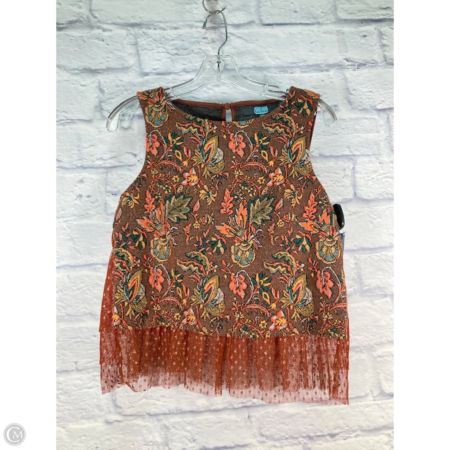 Top Sleeveless By Eva Franco In Green & Orange, Size: Xs