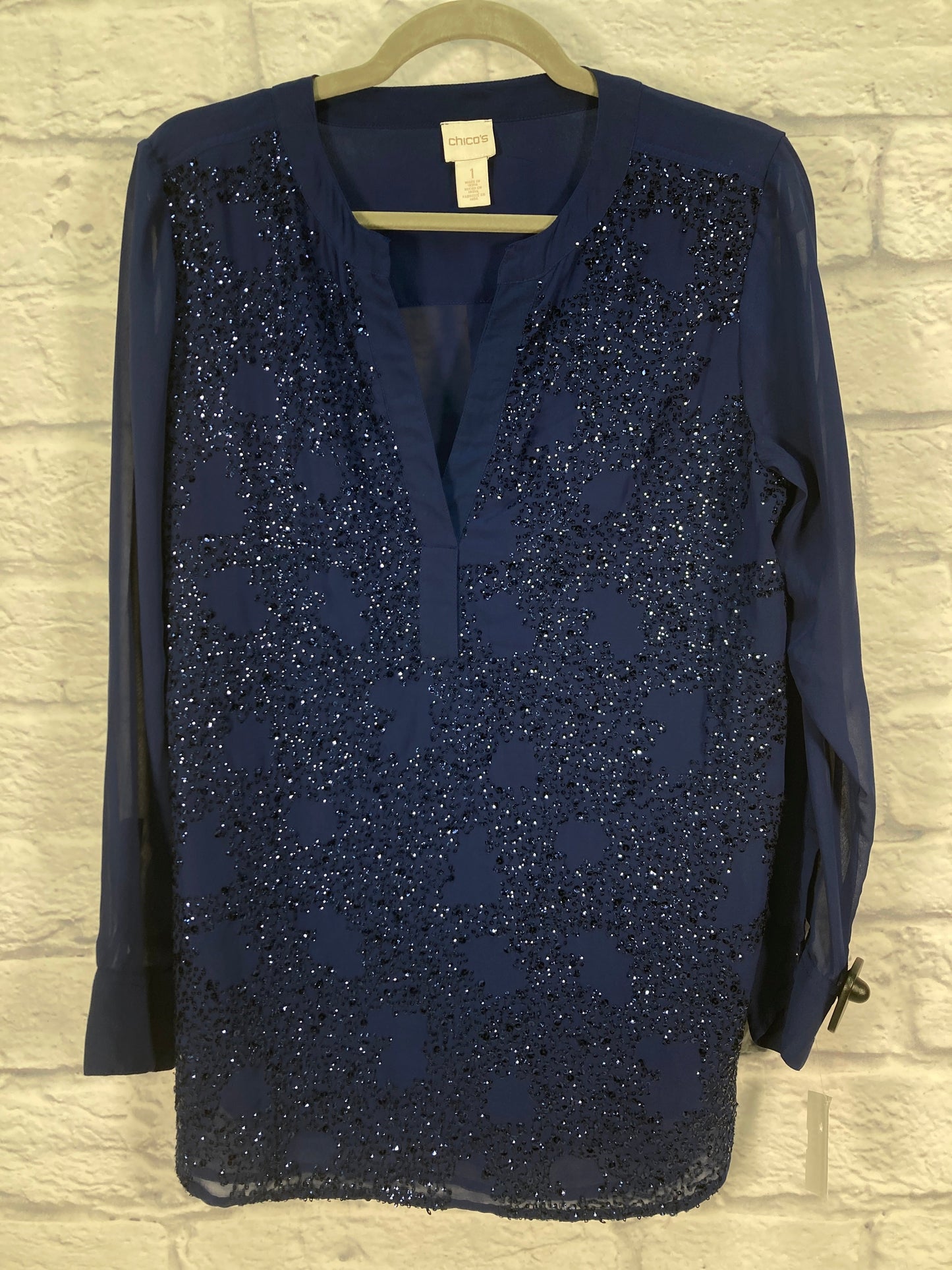 Blouse Long Sleeve By Chicos In Blue, Size: M