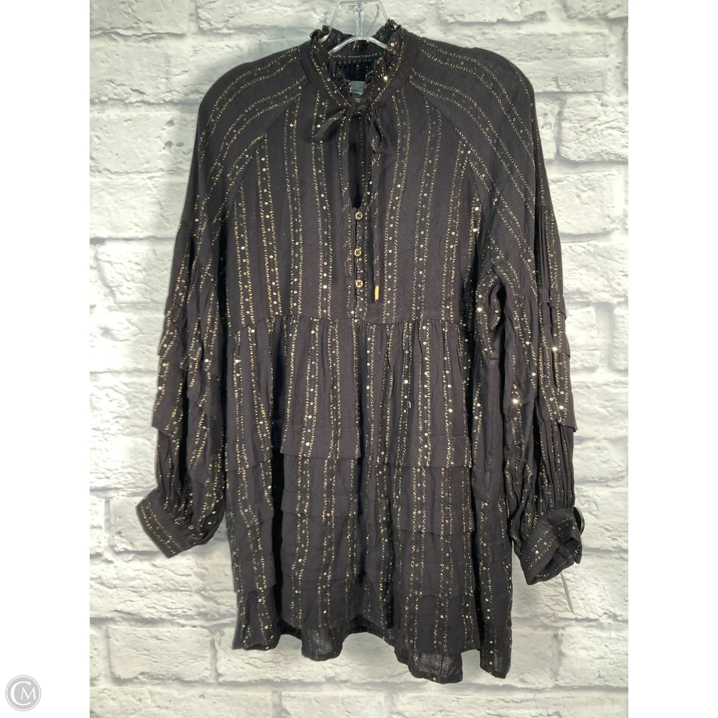 Blouse Long Sleeve By Anthropologie In Black & Gold, Size: S
