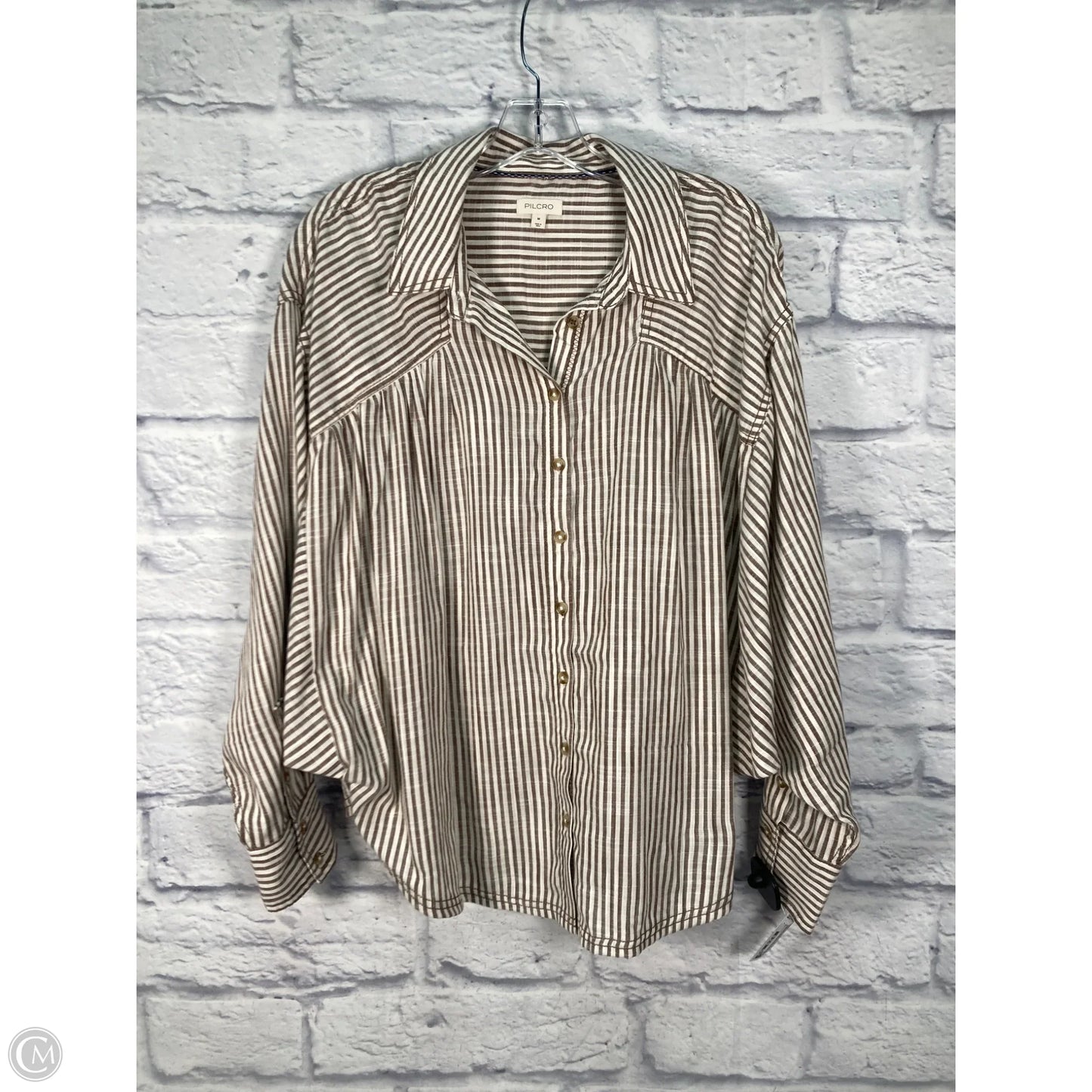 Top Long Sleeve By Pilcro In Brown & Cream, Size: M