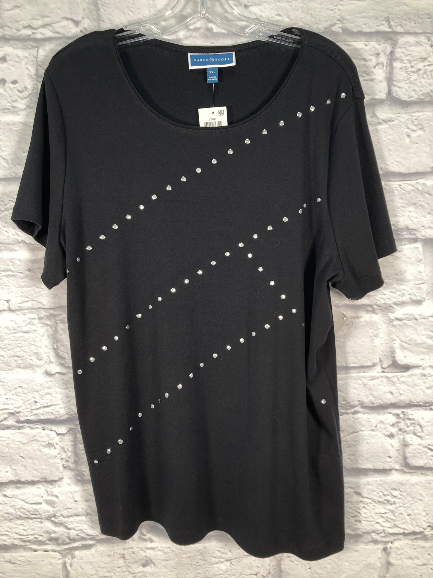 Top Short Sleeve By Karen Scott In Black, Size: Xxl