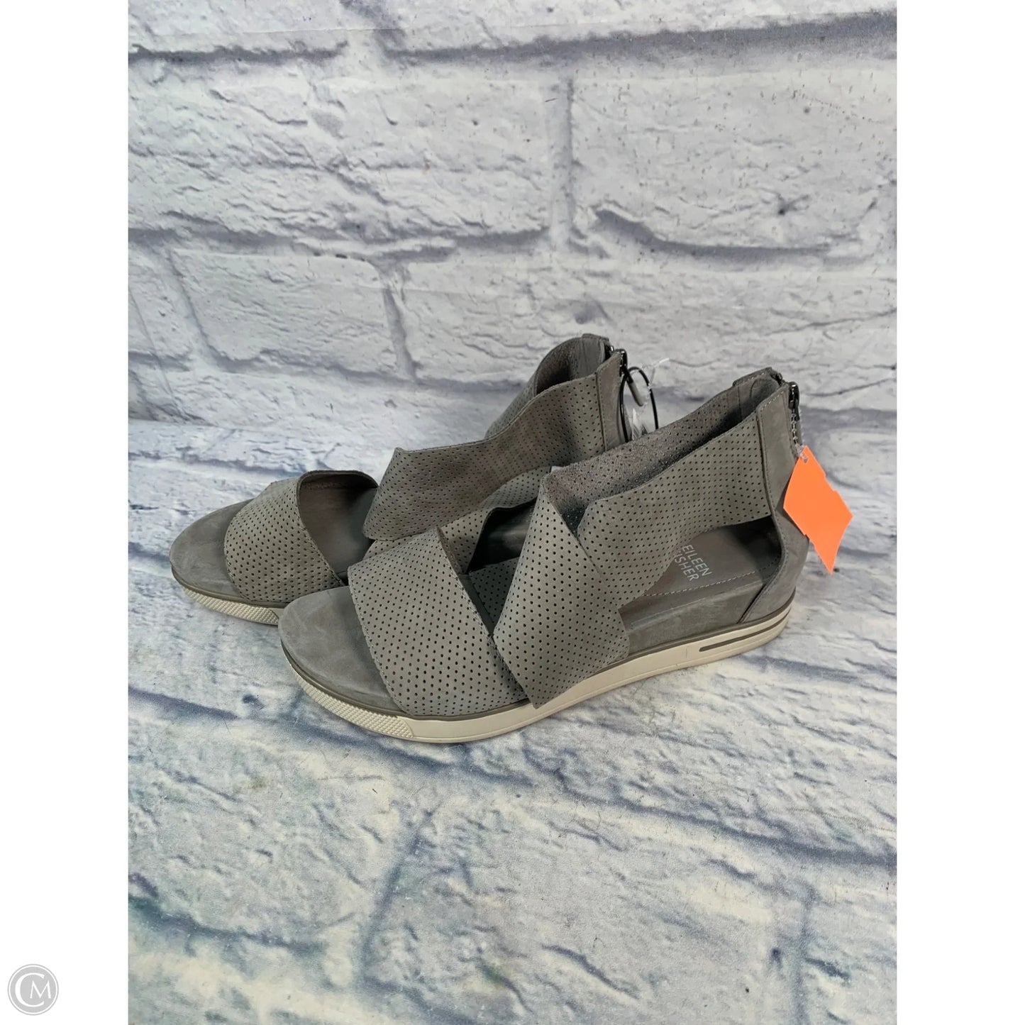 Sandals Heels Platform By Eileen Fisher In Grey, Size: 9.5