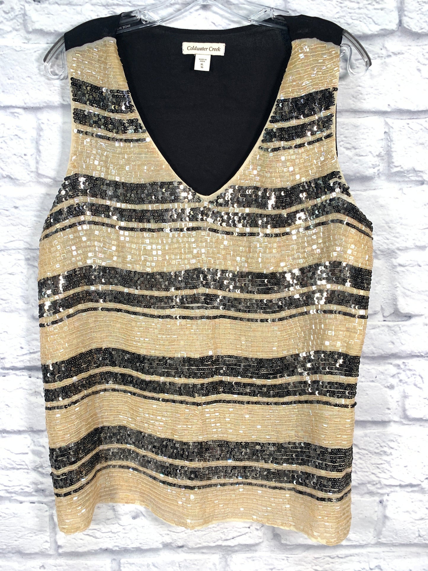 Black & Gold Top Sleeveless Coldwater Creek, Size Xl