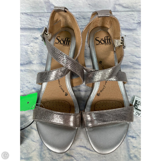Sandals Heels Wedge By Sofft In Silver, Size: 7
