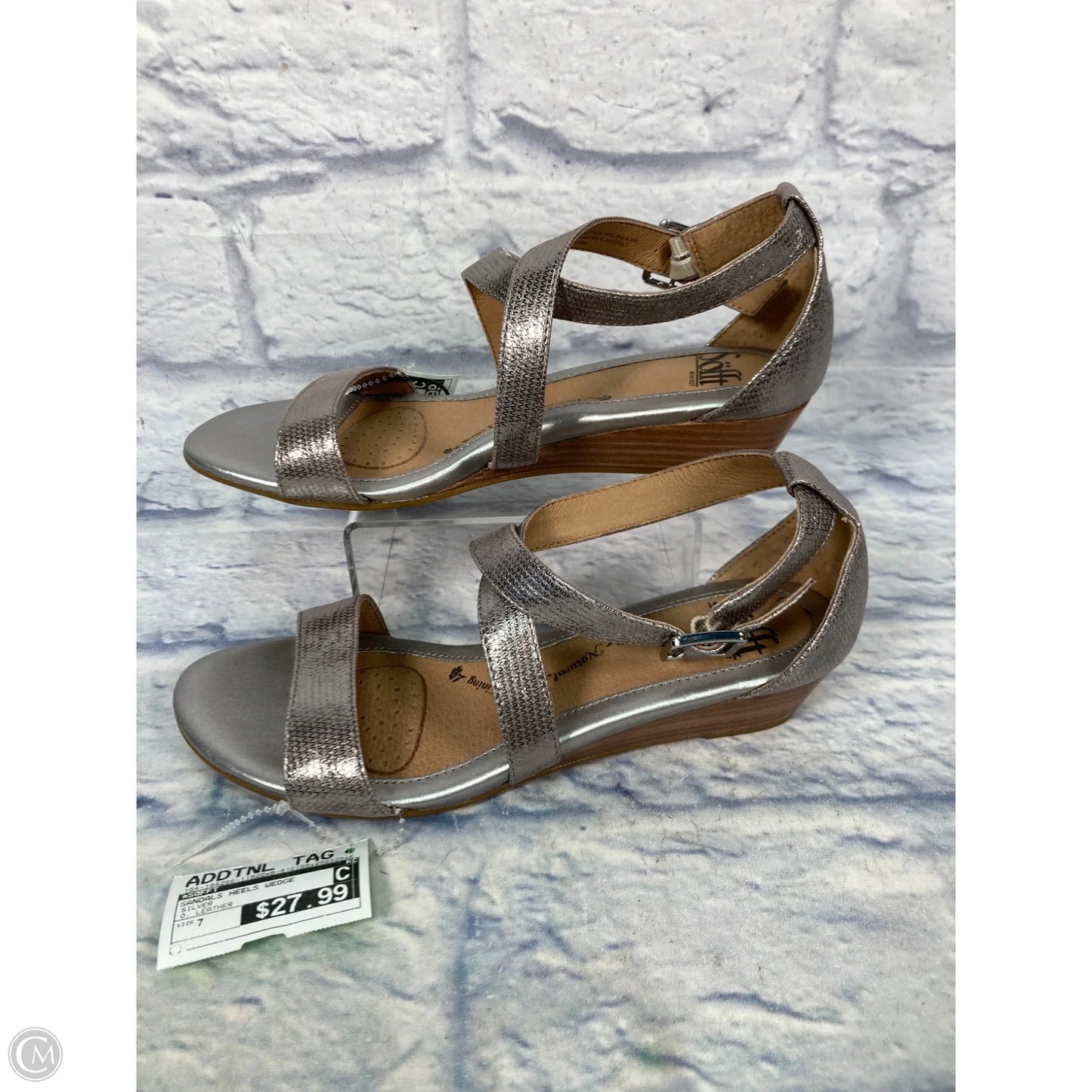 Sandals Heels Wedge By Sofft In Silver, Size: 7