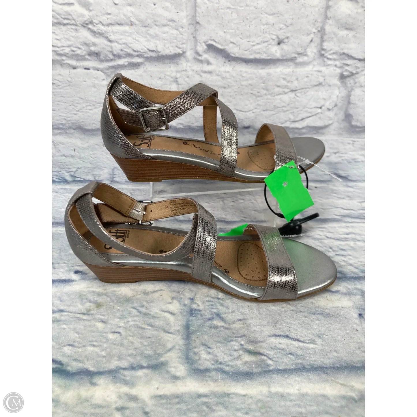 Sandals Heels Wedge By Sofft In Silver, Size: 7