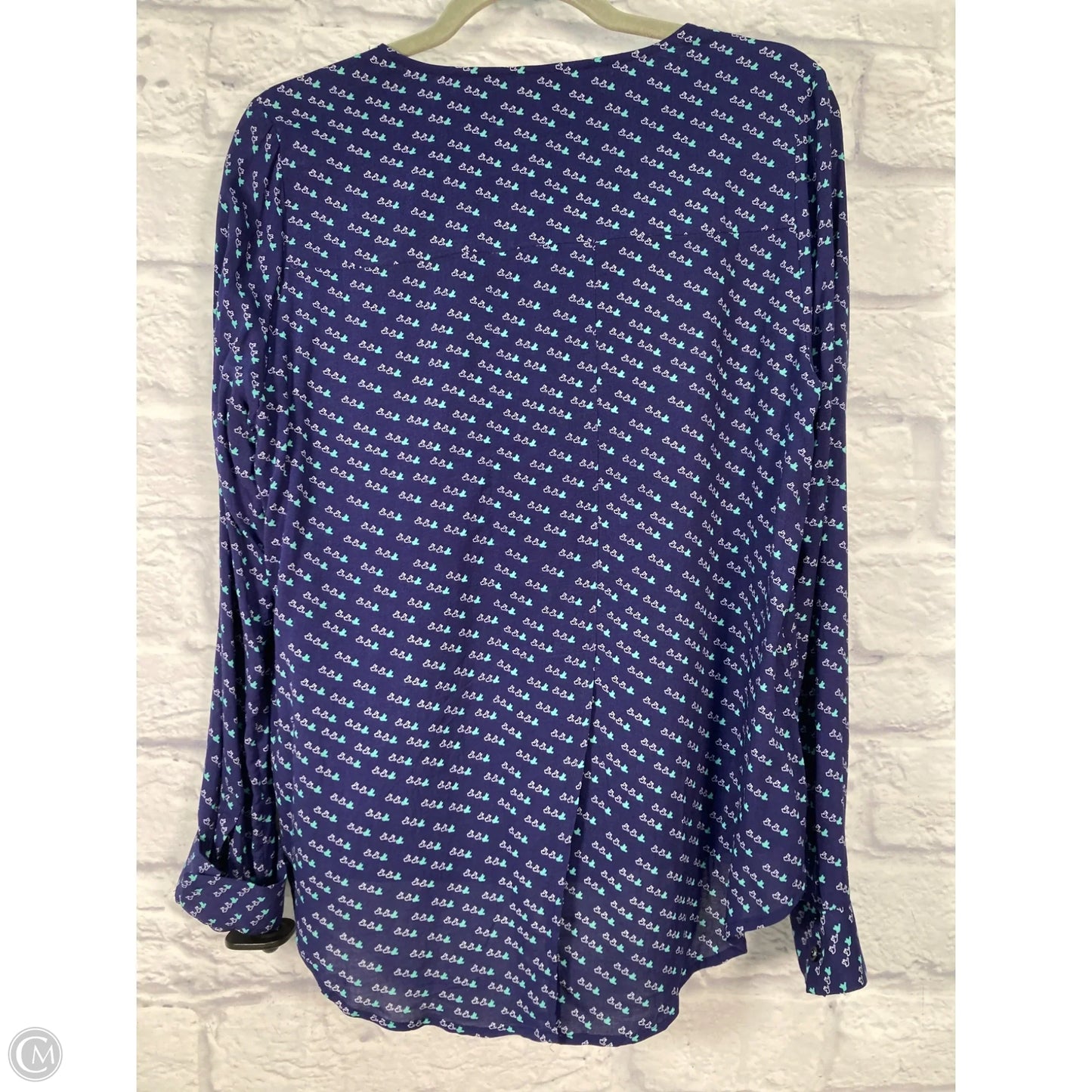 Top Long Sleeve By Maeve In Blue & White, Size: M
