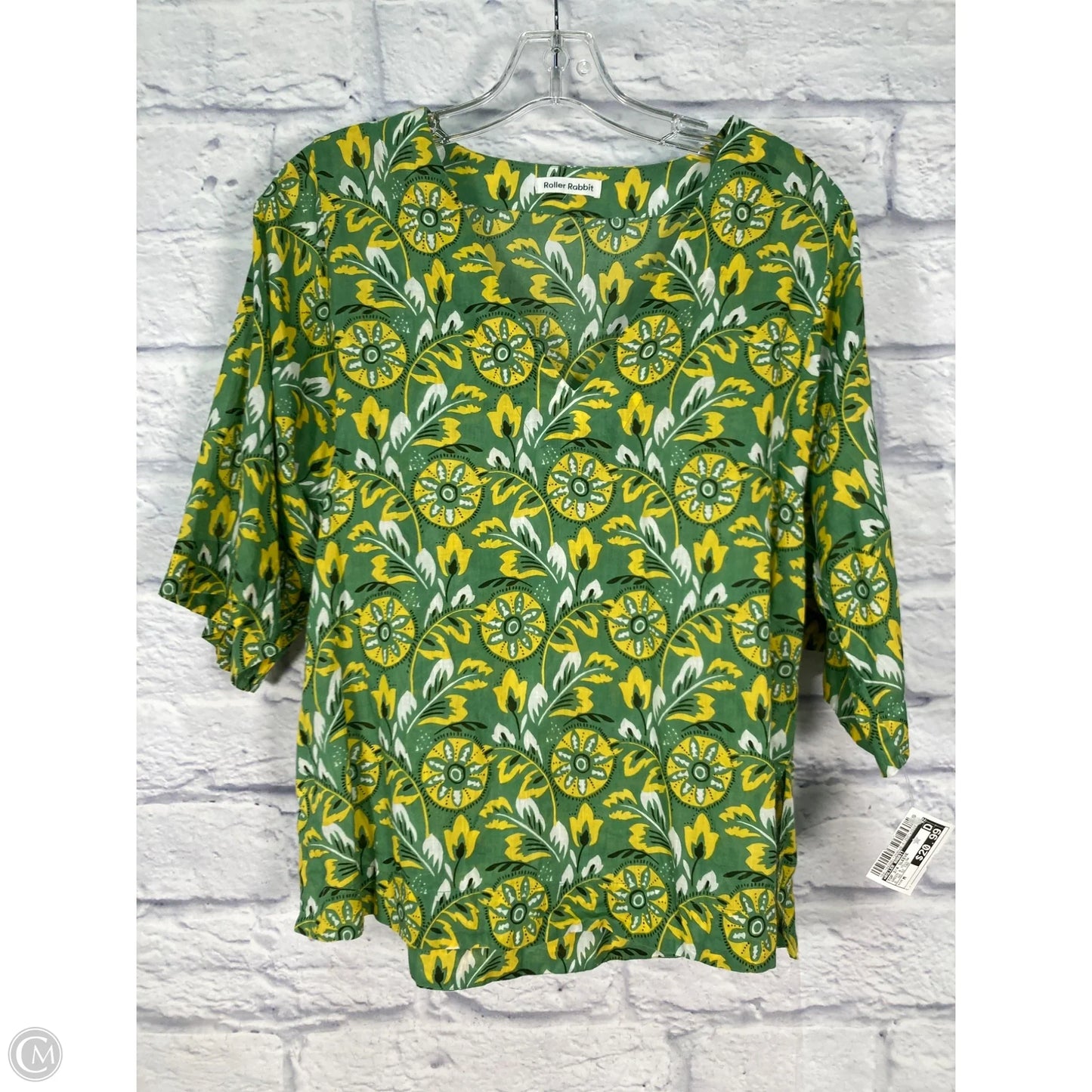 Top 3/4 Sleeve By Roller Rabbit In Green & Yellow, Size: M