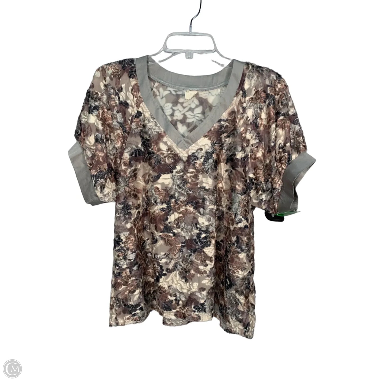 Top Short Sleeve By Ivy Jane In Brown & Grey, Size: M