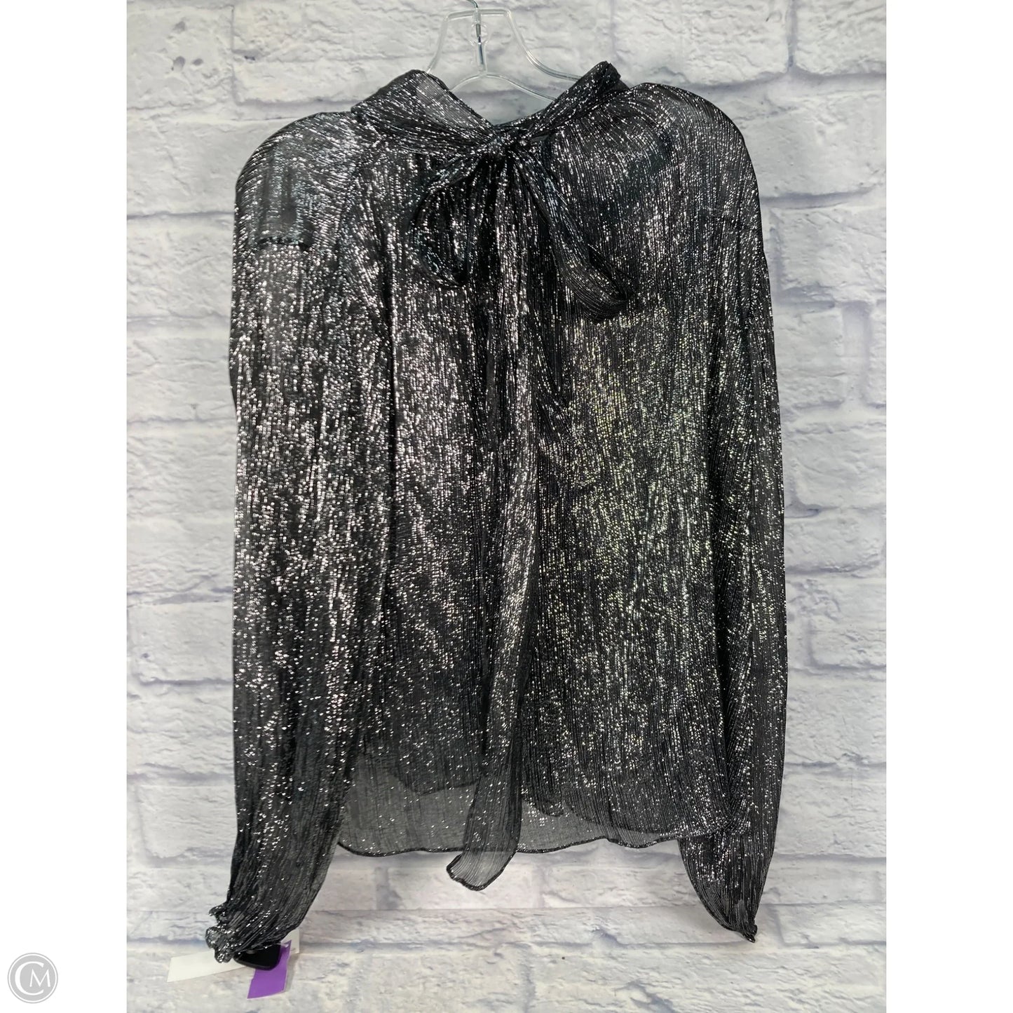 Blouse Designer By Halston In Black & Silver, Size: M