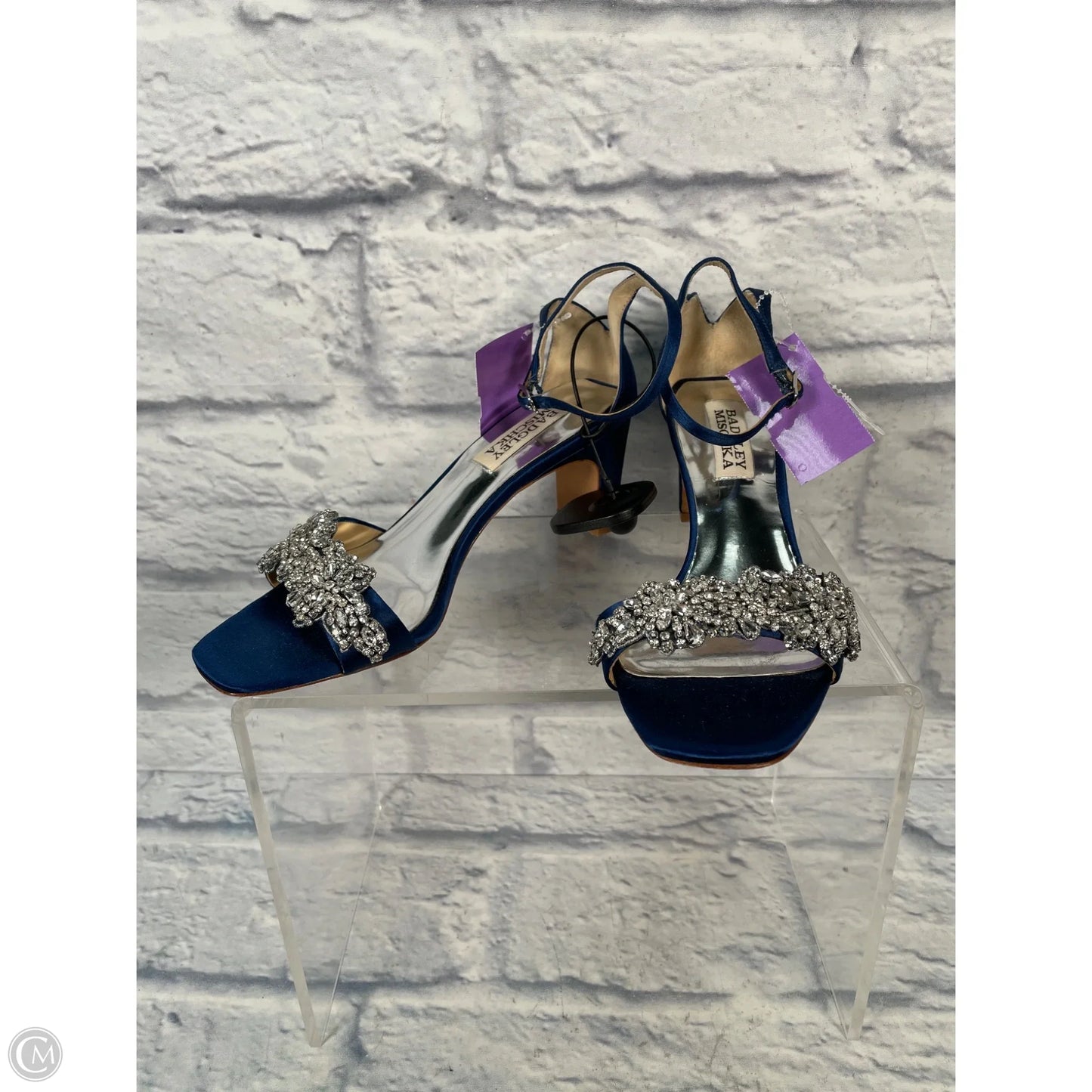 Shoes Heels Block By Badgley Mischka In Blue & Silver, Size: 5.5