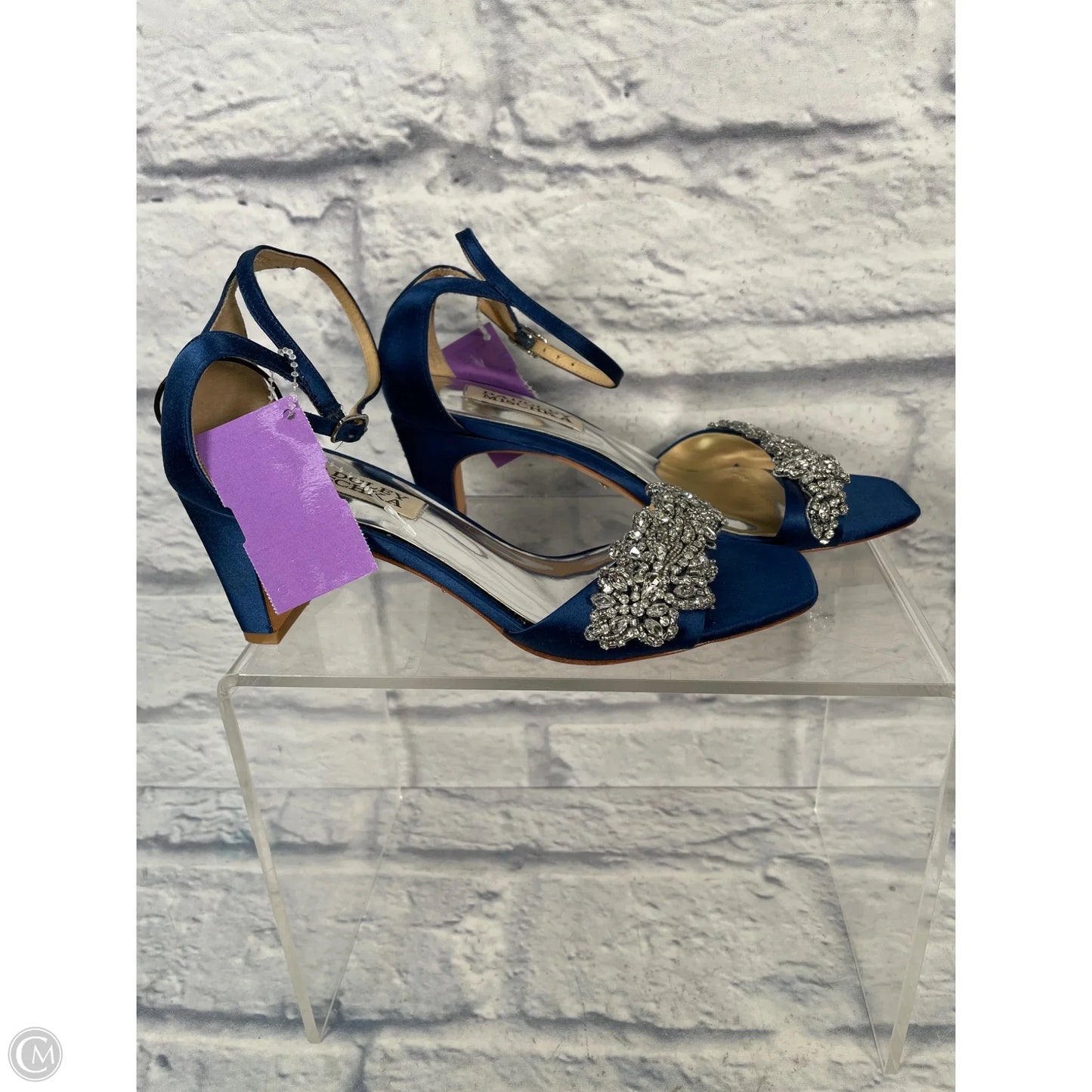 Shoes Heels Block By Badgley Mischka In Blue & Silver, Size: 5.5