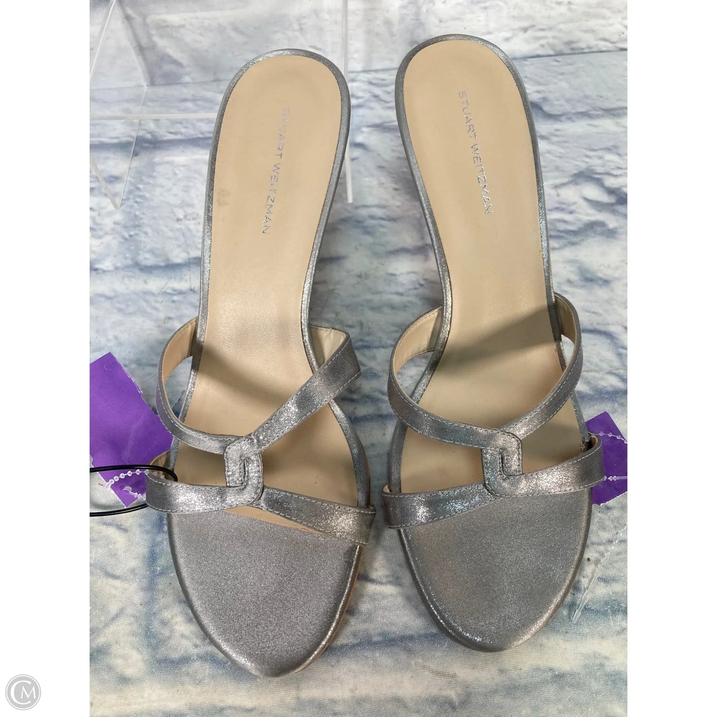Sandals Designer By Stuart Weitzman In Silver, Size: 9