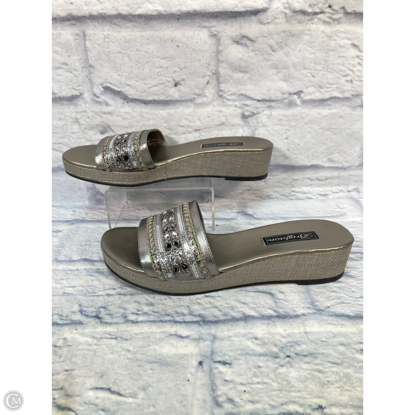 Sandals Heels Wedge By Brighton In Grey & Tan, Size: 10