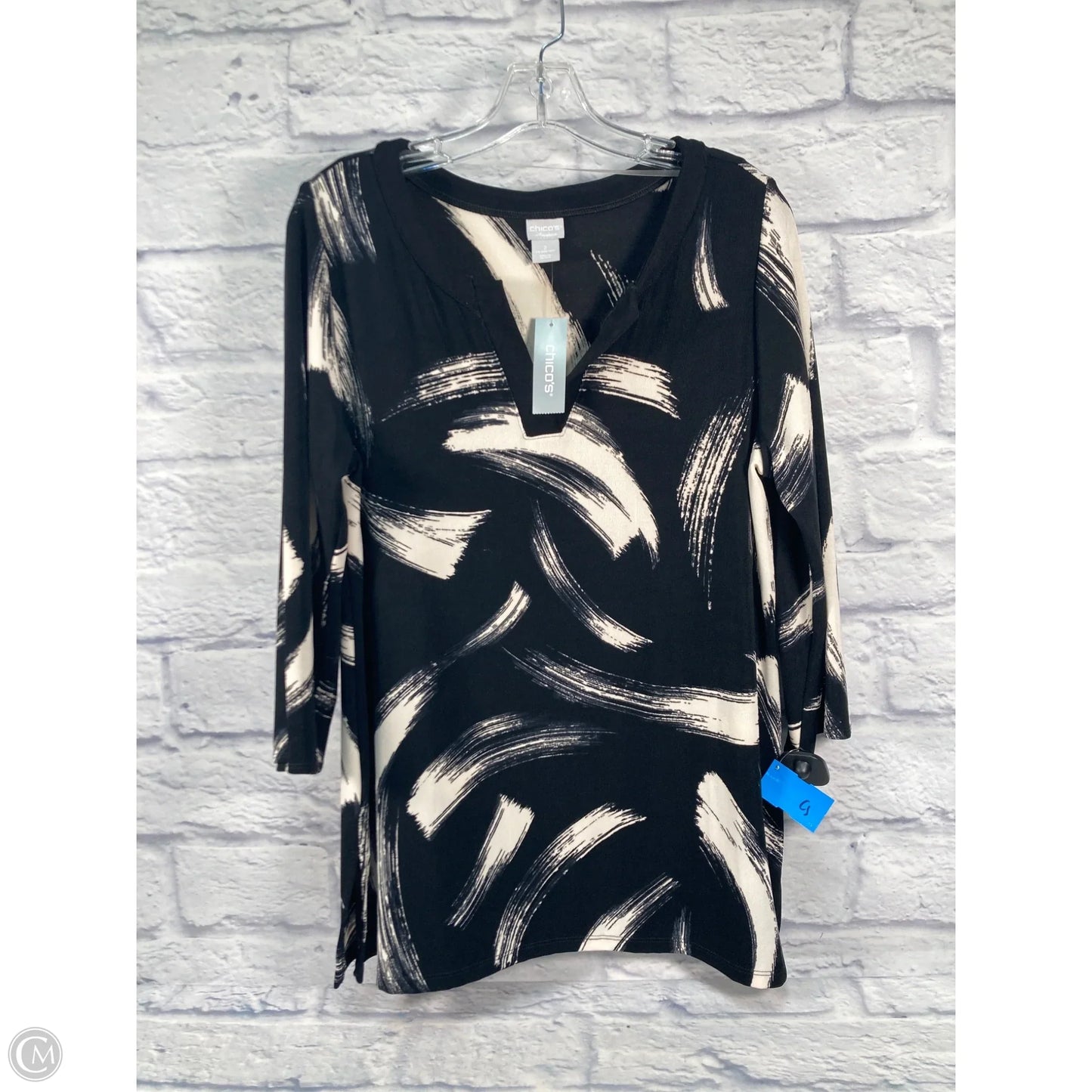 Top 3/4 Sleeve By Chicos In Black & Cream, Size: L