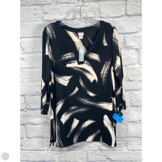 Top 3/4 Sleeve By Chicos In Black & Cream, Size: L