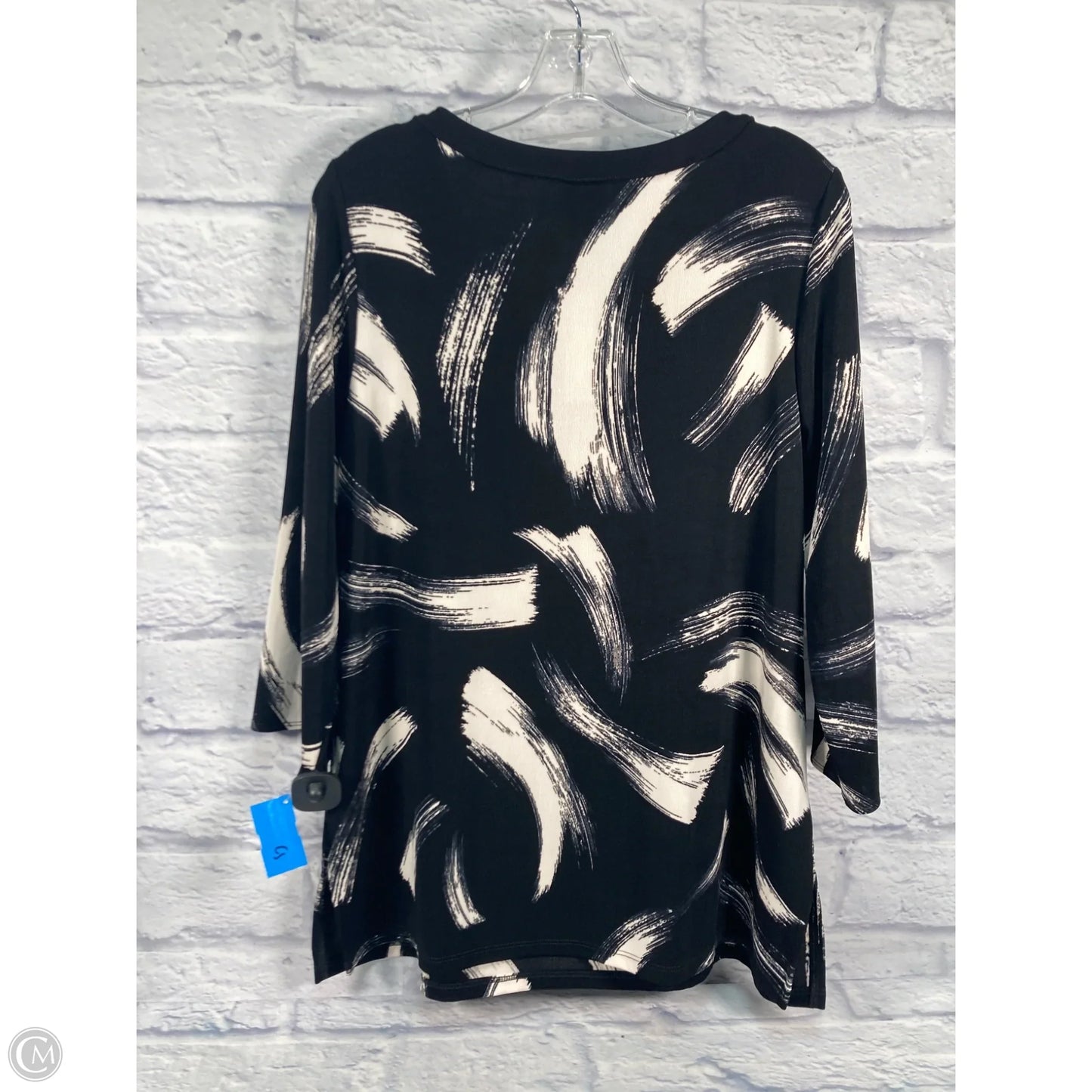 Top 3/4 Sleeve By Chicos In Black & Cream, Size: L