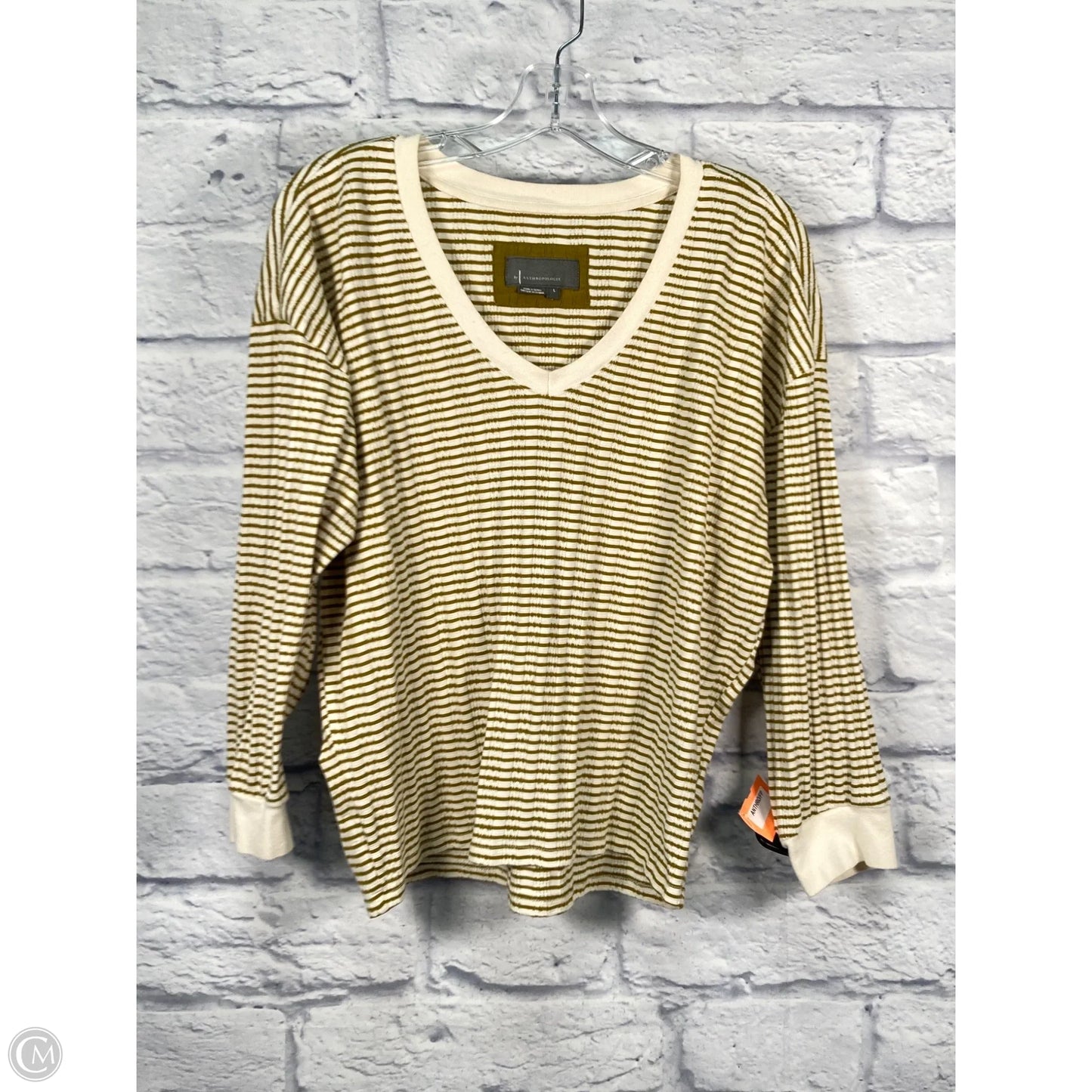 Top 3/4 Sleeve By Anthropologie In Striped Pattern, Size: L