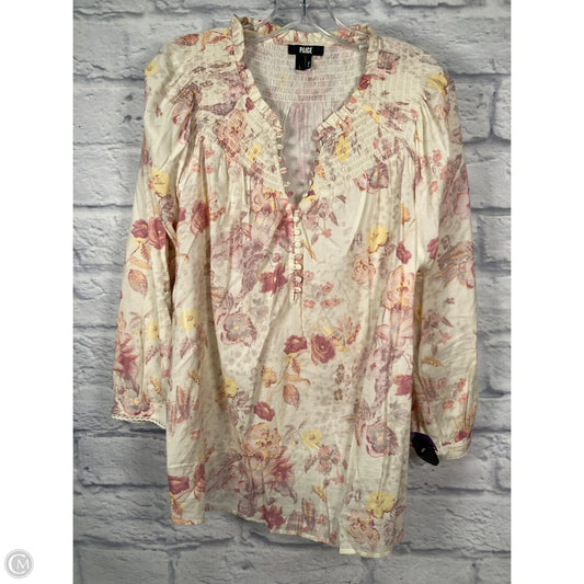 Blouse Long Sleeve By Paige In Cream & Pink, Size: L