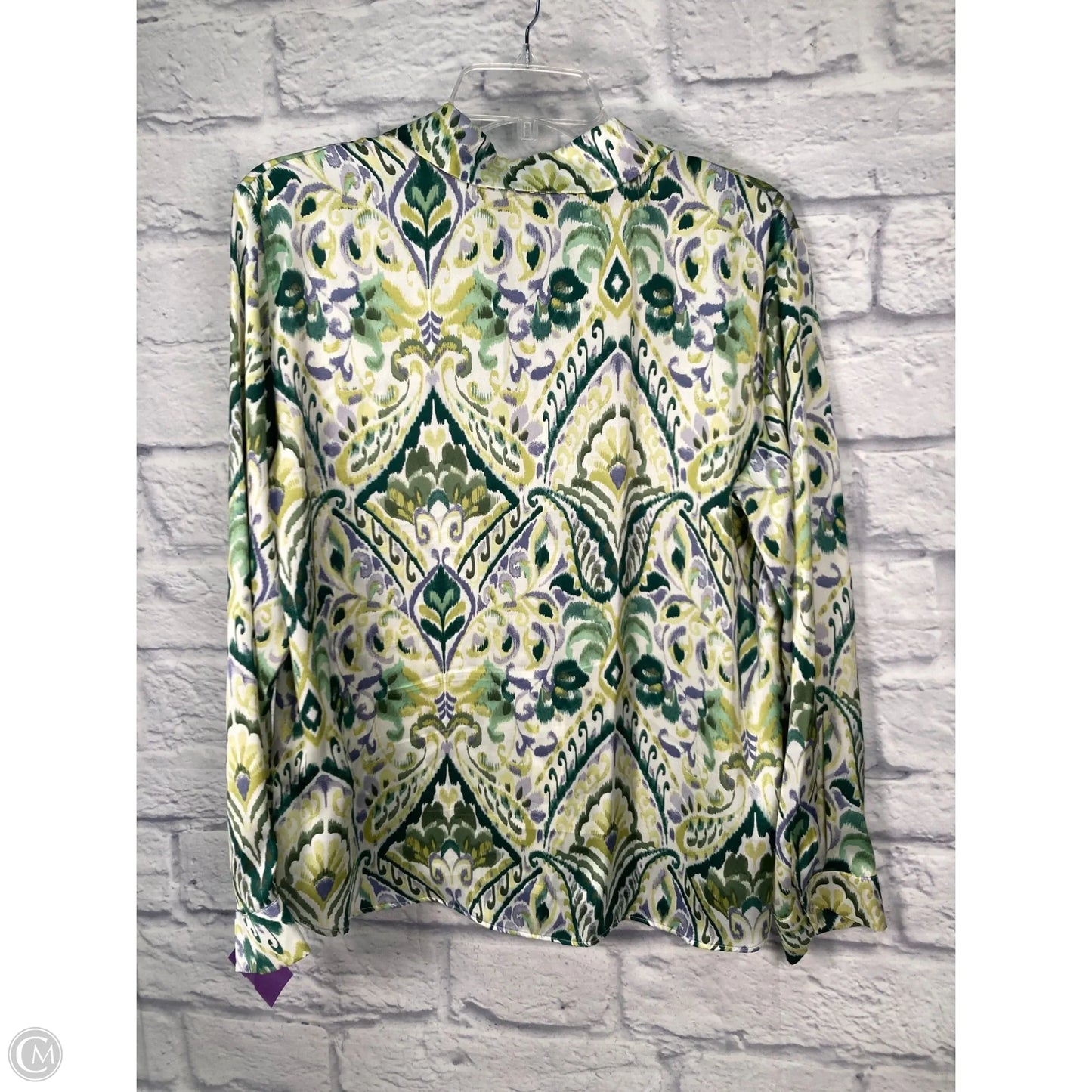 Blouse Long Sleeve By Zara In Green & Yellow, Size: M