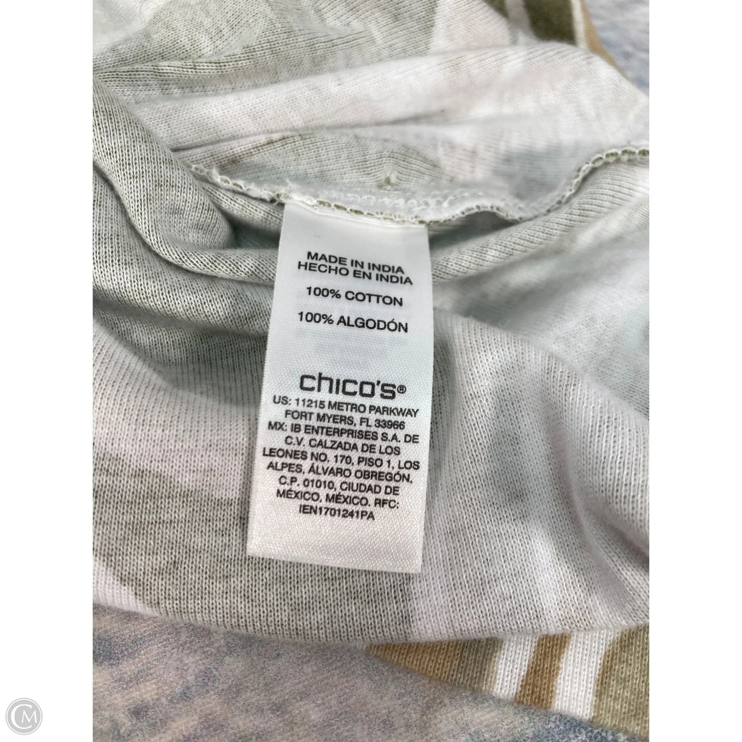 Top 3/4 Sleeve By Chicos In Cream & Green, Size: Xl