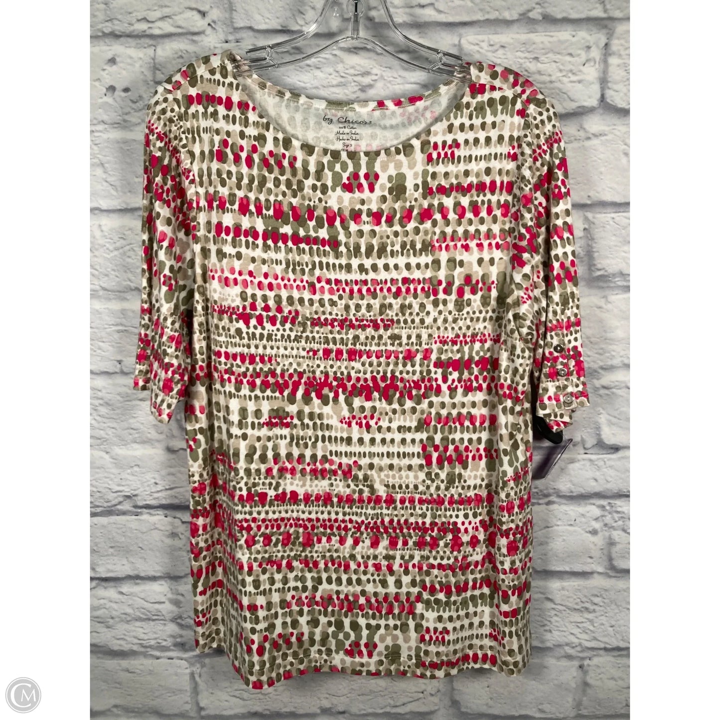 Top Short Sleeve By Chicos In Green & Pink, Size: L