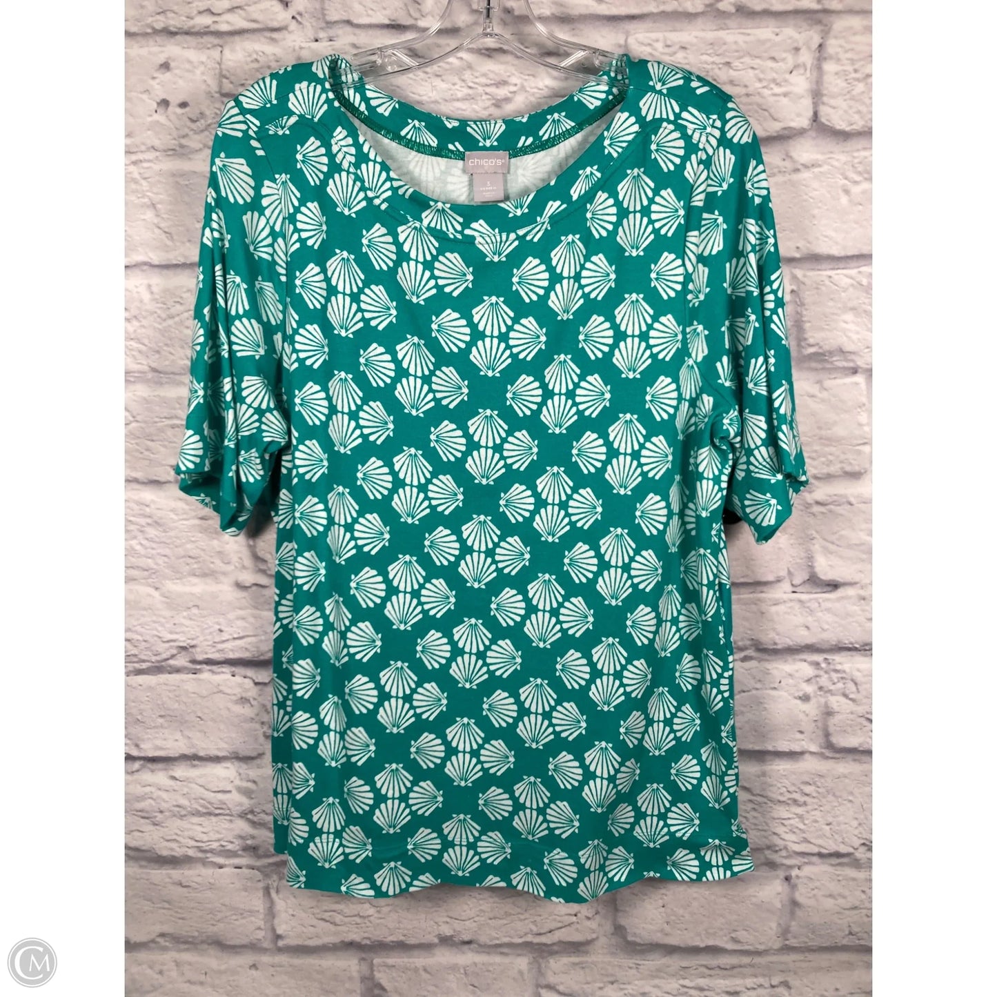 Top Short Sleeve By Chicos In Blue & White, Size: Xl