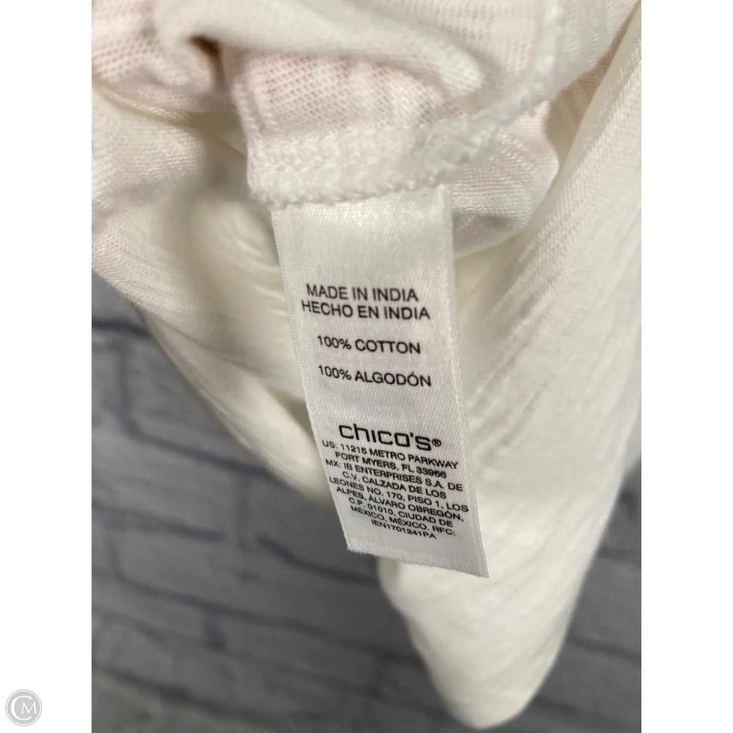 Top 3/4 Sleeve By Chicos In Blue & White, Size: L