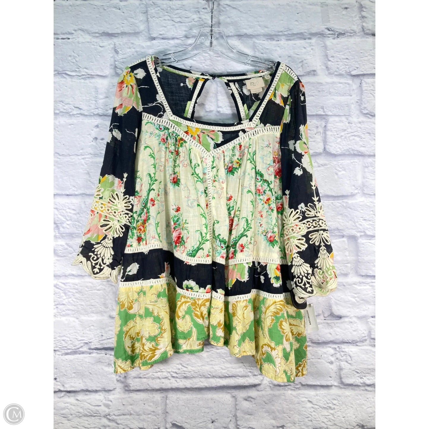 Top Long Sleeve By Anthropologie In Black & Cream, Size: M