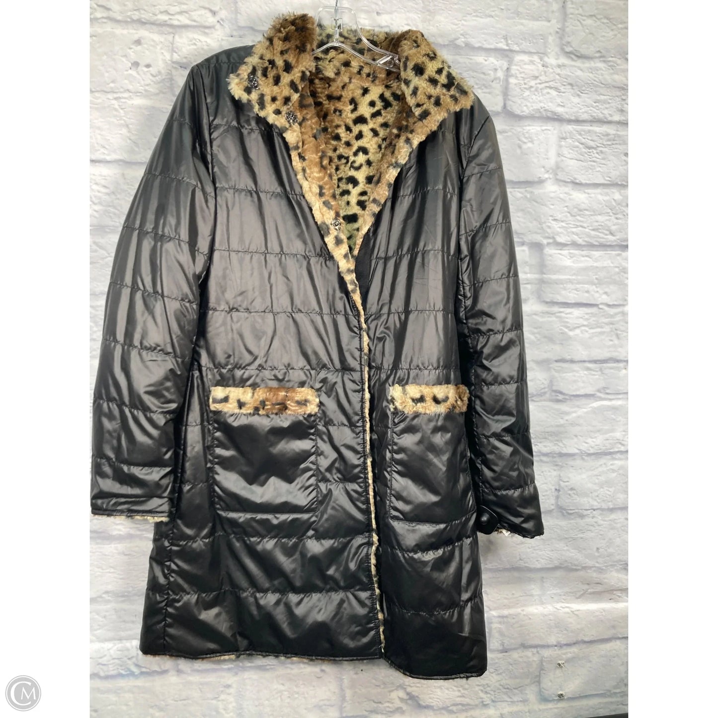 Coat Faux Fur & Sherpa By Via Spiga In Black & Brown, Size: M