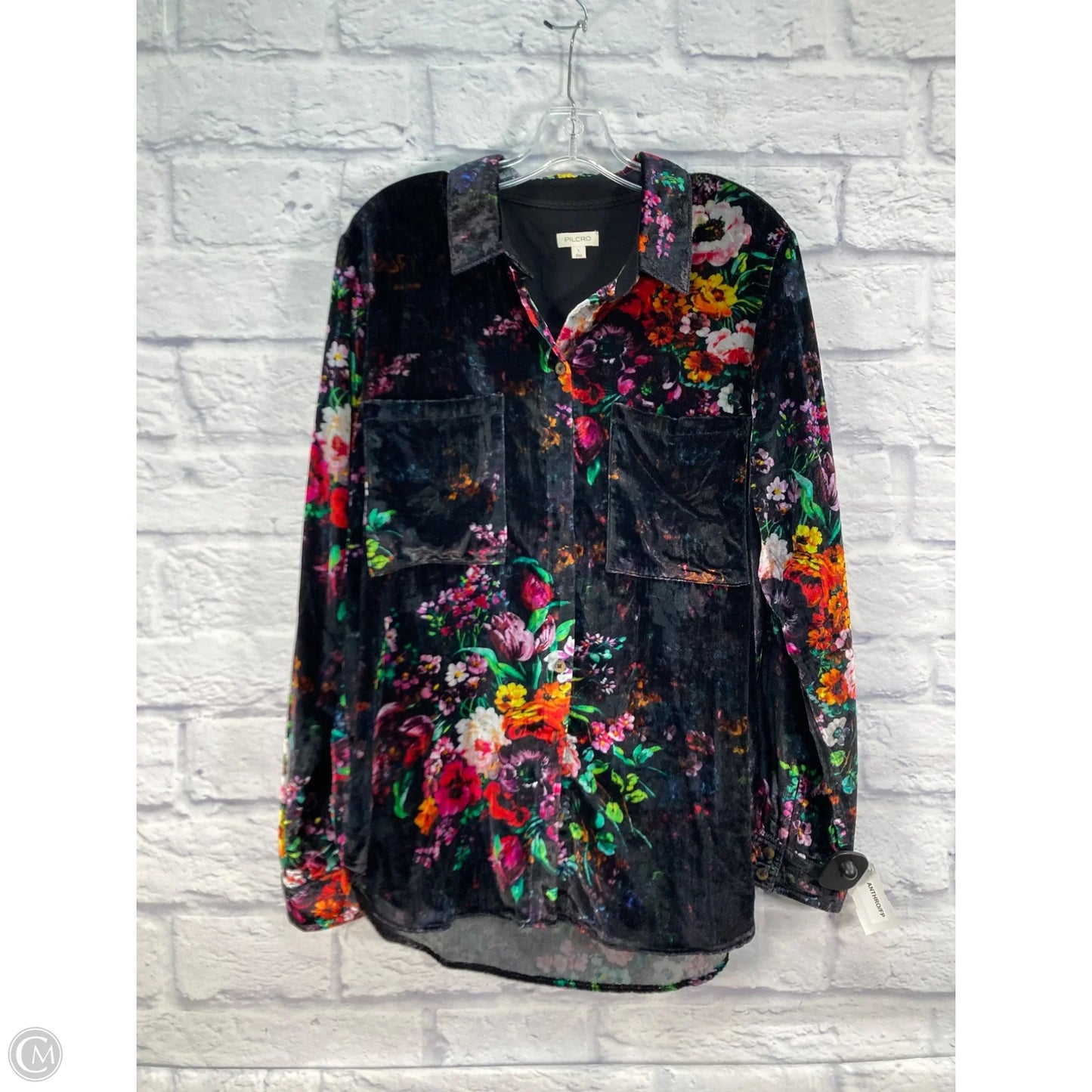 Blouse Long Sleeve By Pilcro In Black & Yellow, Size: L