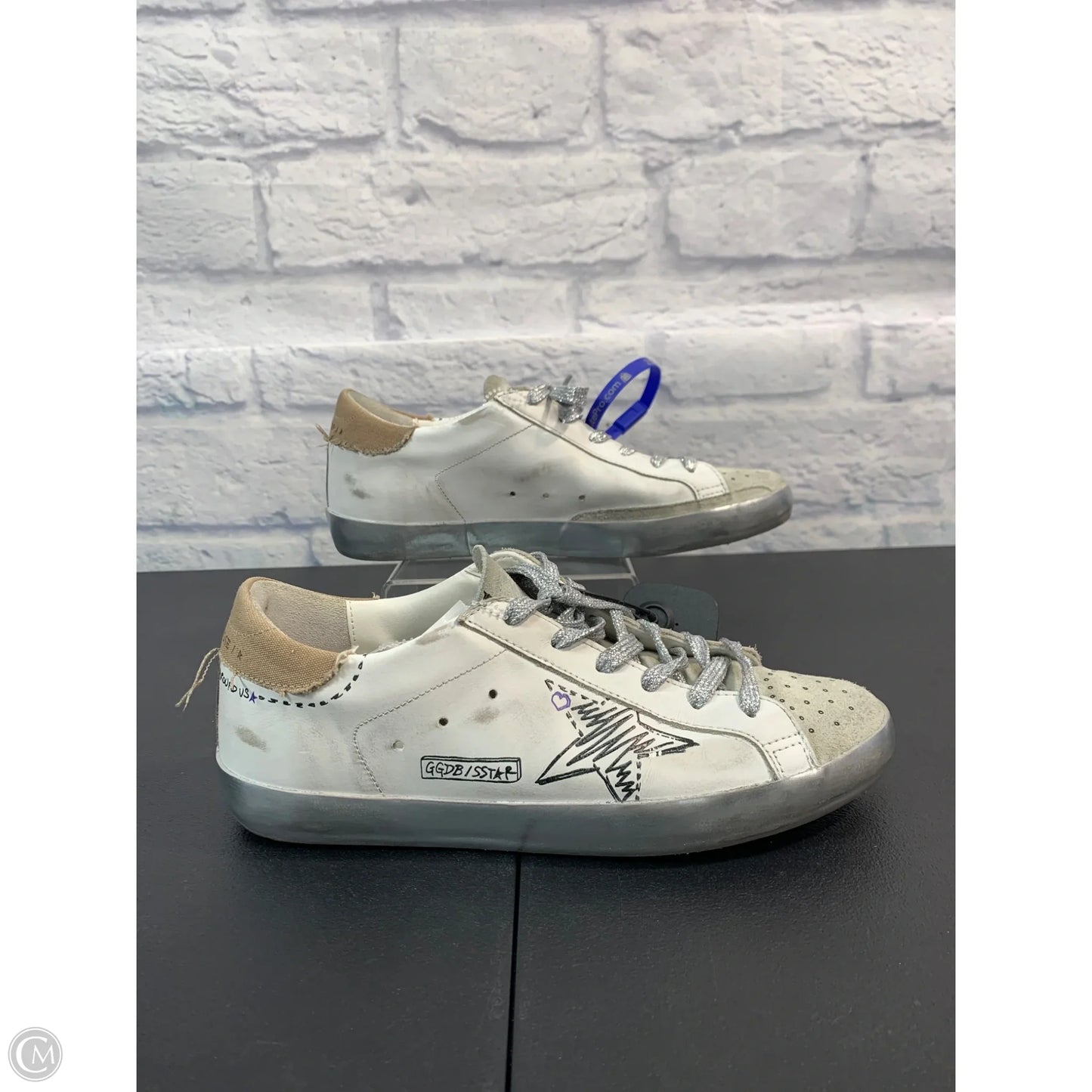 Shoes Luxury Designer By Golden Goose In Silver & White, Size: 9