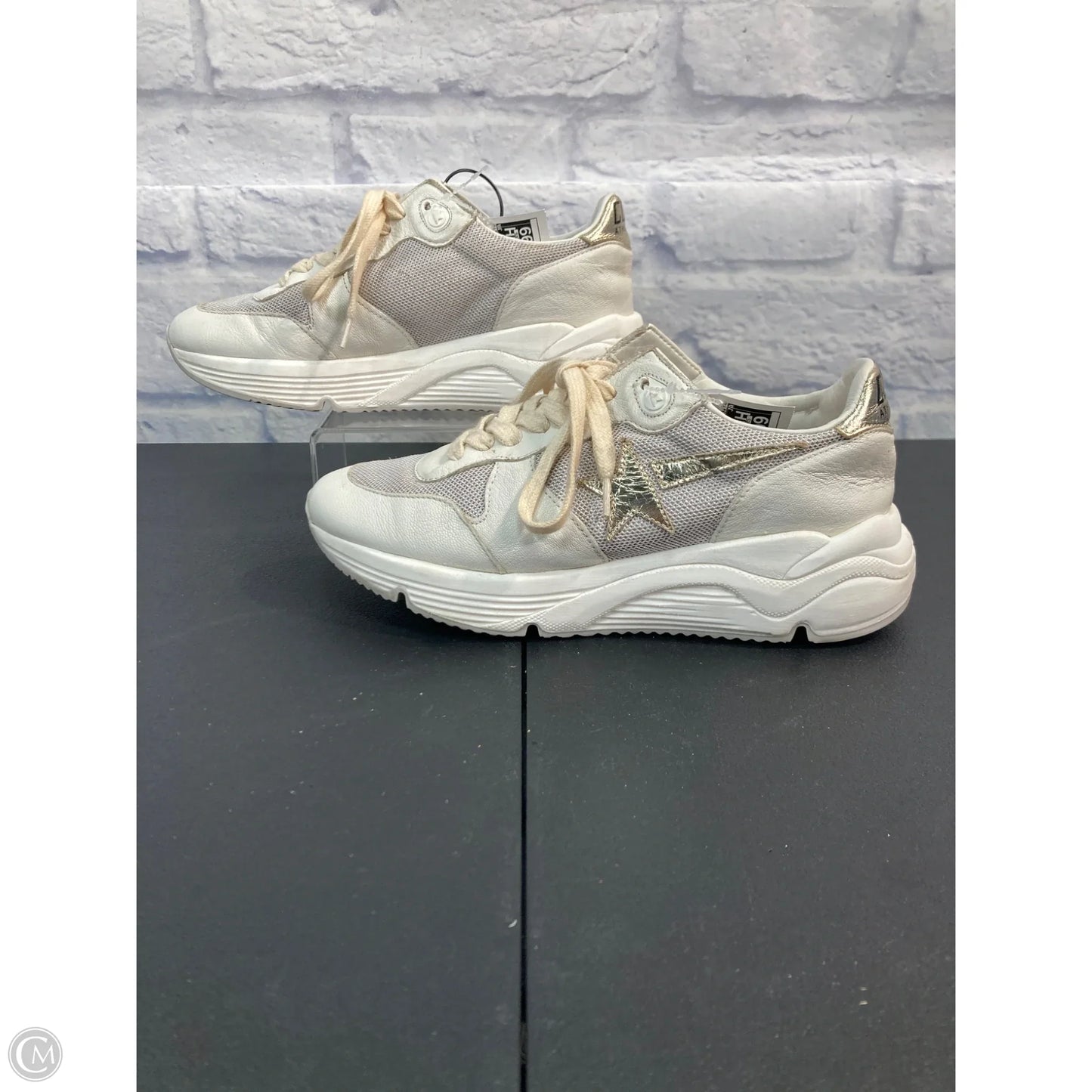 Shoes Luxury Designer By Golden Goose In Gold & White, Size: 7
