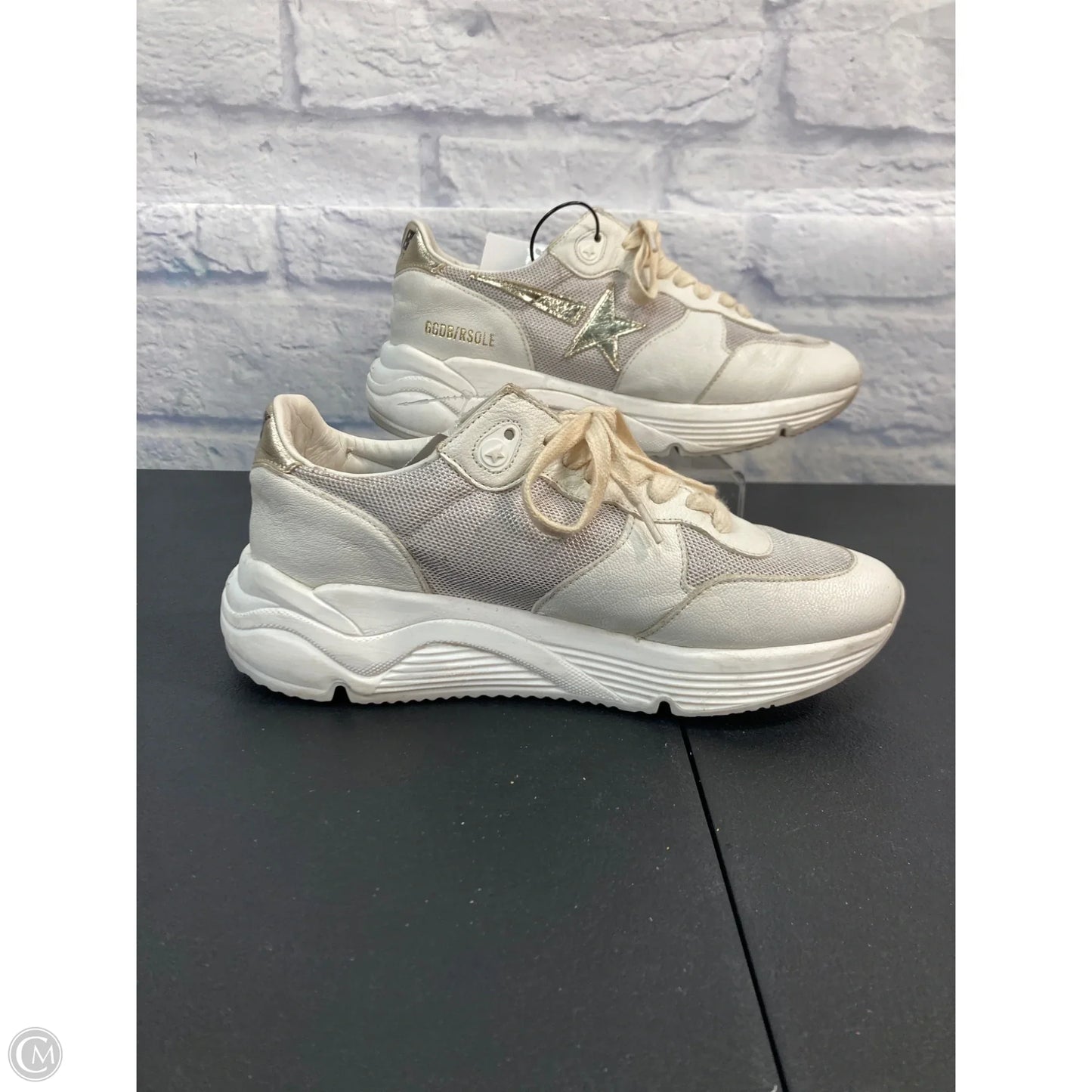 Shoes Luxury Designer By Golden Goose In Gold & White, Size: 7