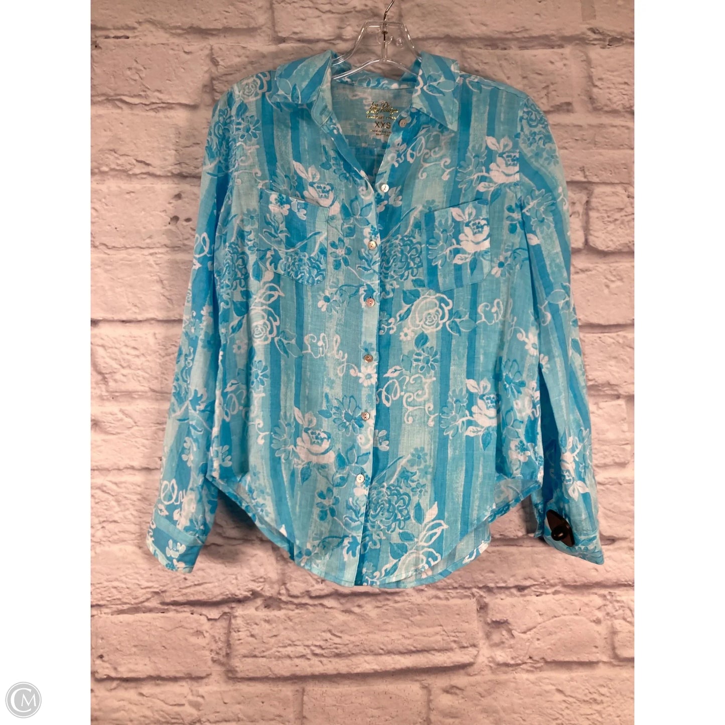 Top Long Sleeve Designer By Lilly Pulitzer In Blue & White, Size: Xxs