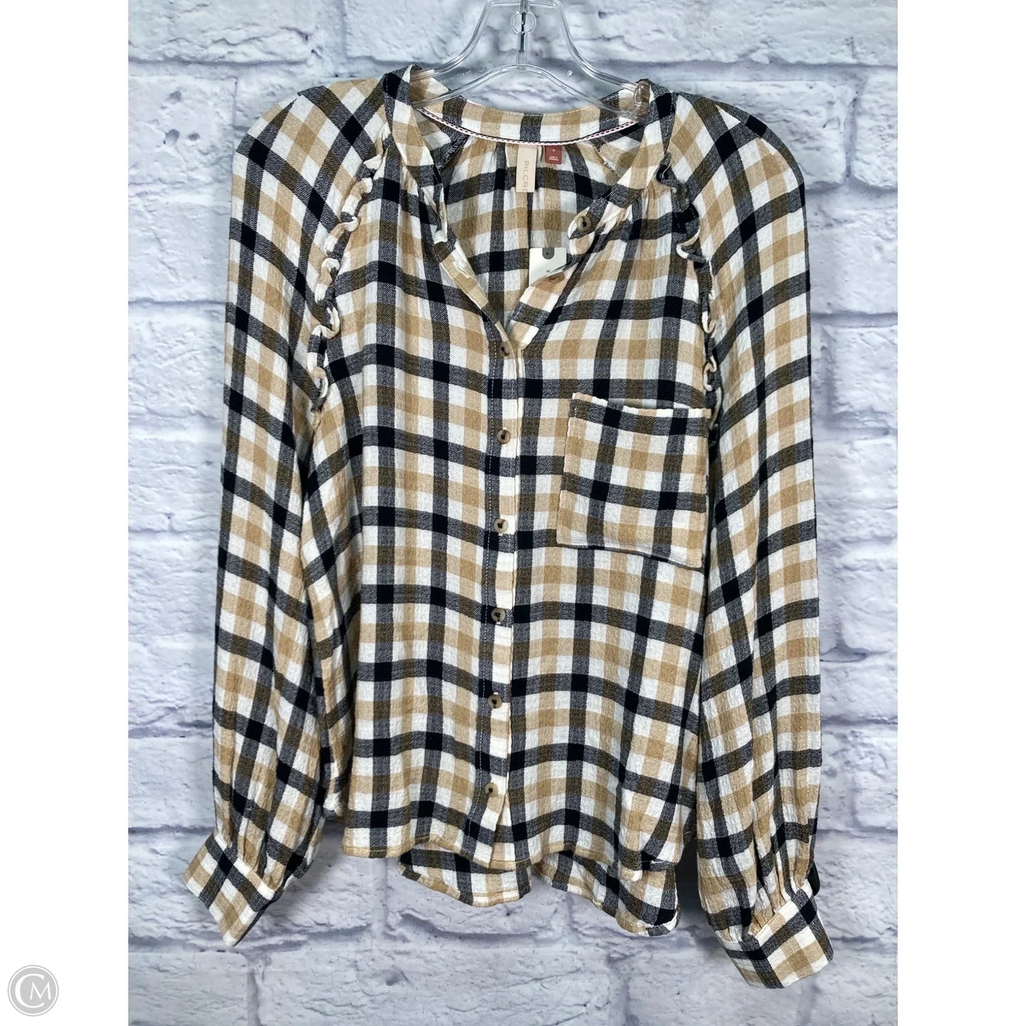 Top Long Sleeve By Pilcro In Black & Tan, Size: S